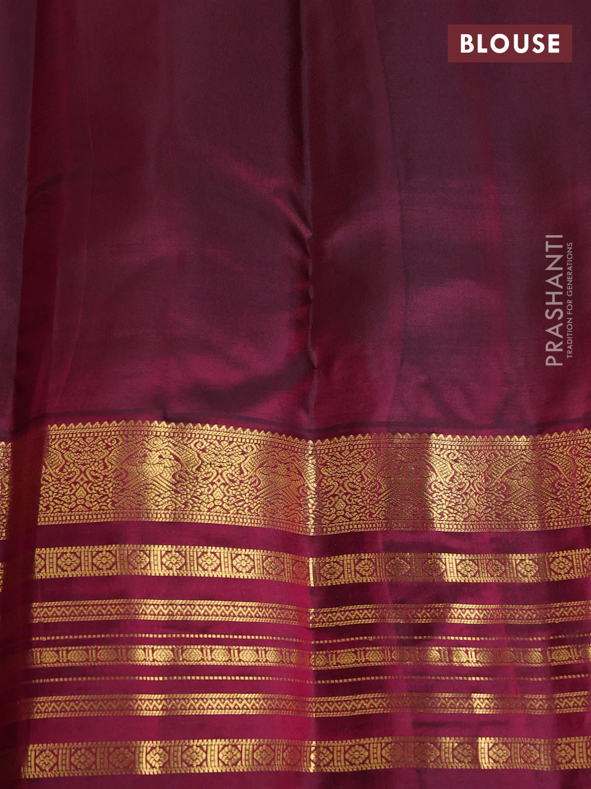 Pure kanchipuram silk saree dual shade of bluish green and dark magenta pink with zari woven buttas and long zari woven border - Image 4