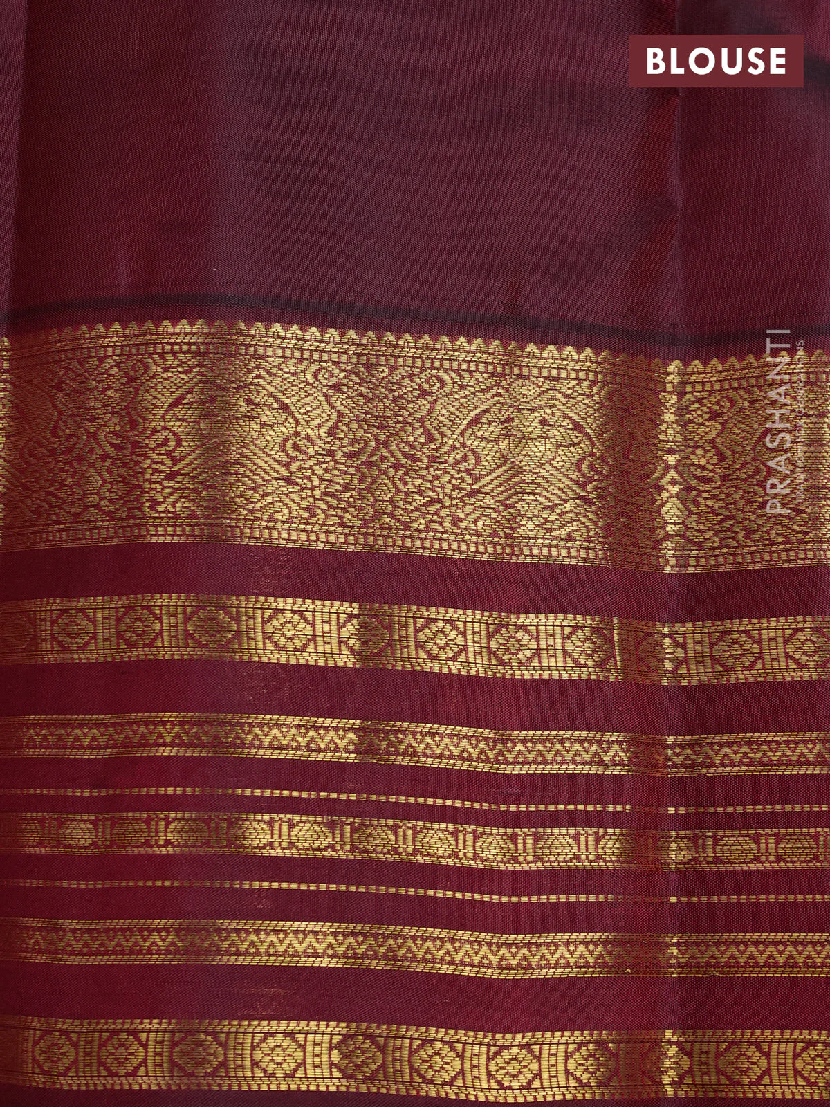 Pure kanchipuram silk saree dual shade of bluish green and dark magenta pink with zari woven buttas and long zari woven border - Image 4