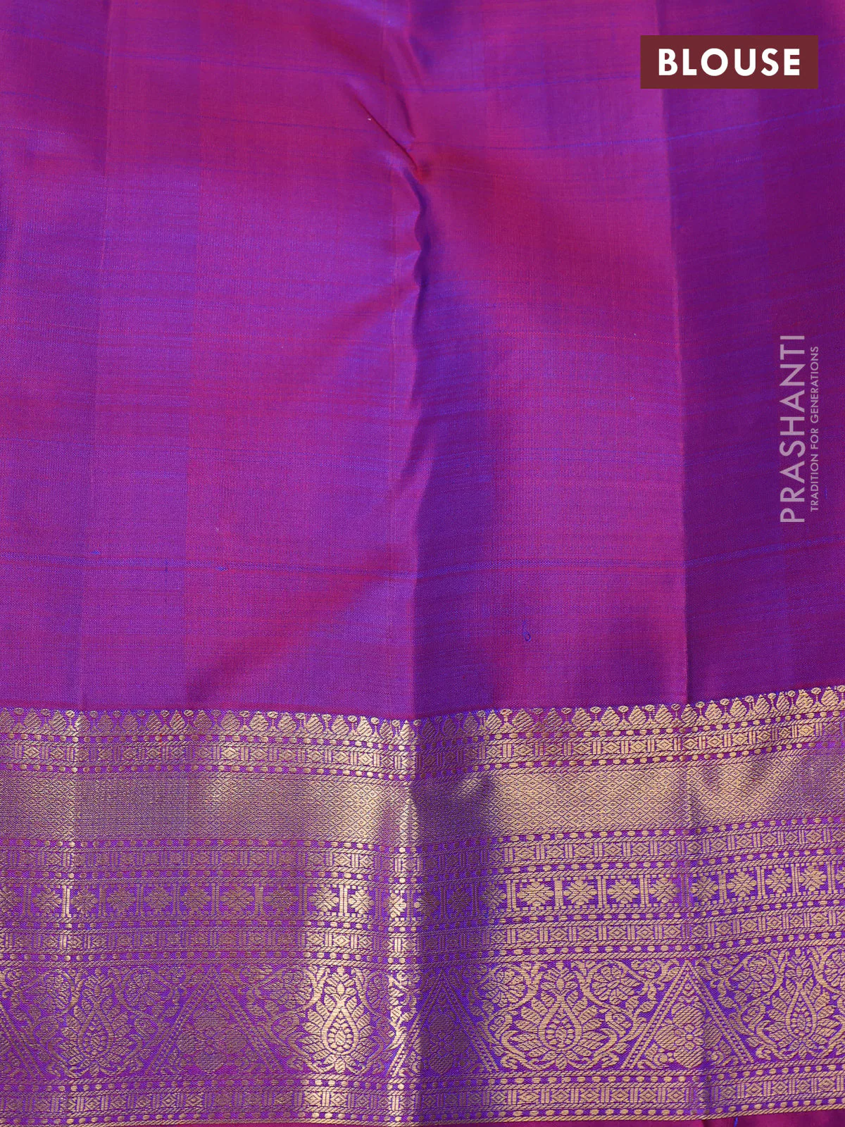 Pure kanchipuram silk saree dual shade of bluish green and purple with allover zari checks & paisley buttas and rich zari woven border - Image 4