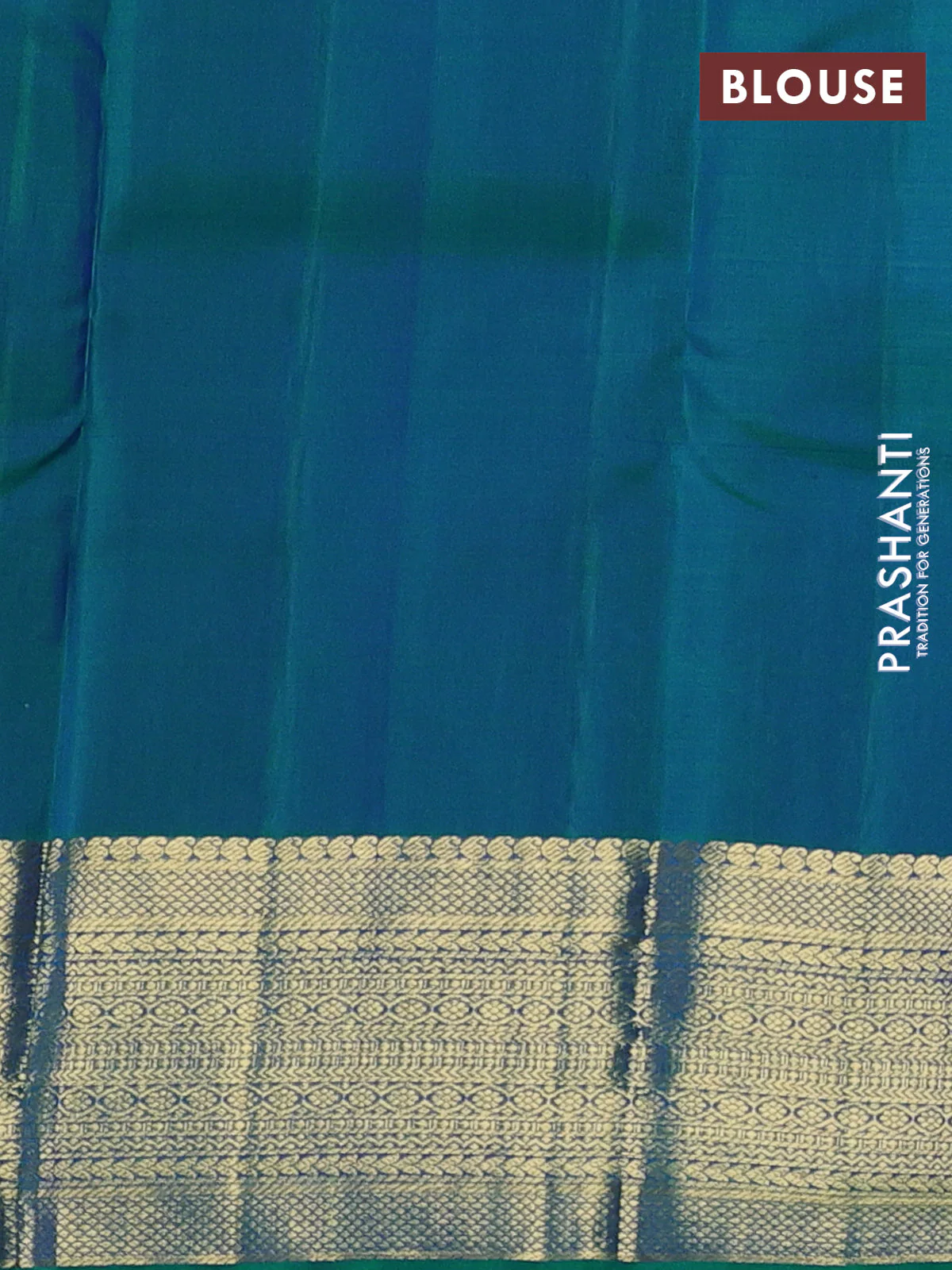 Pure kanchipuram silk saree dual shade of greenish blue with zari woven buttas and long zari woven border - Image 4