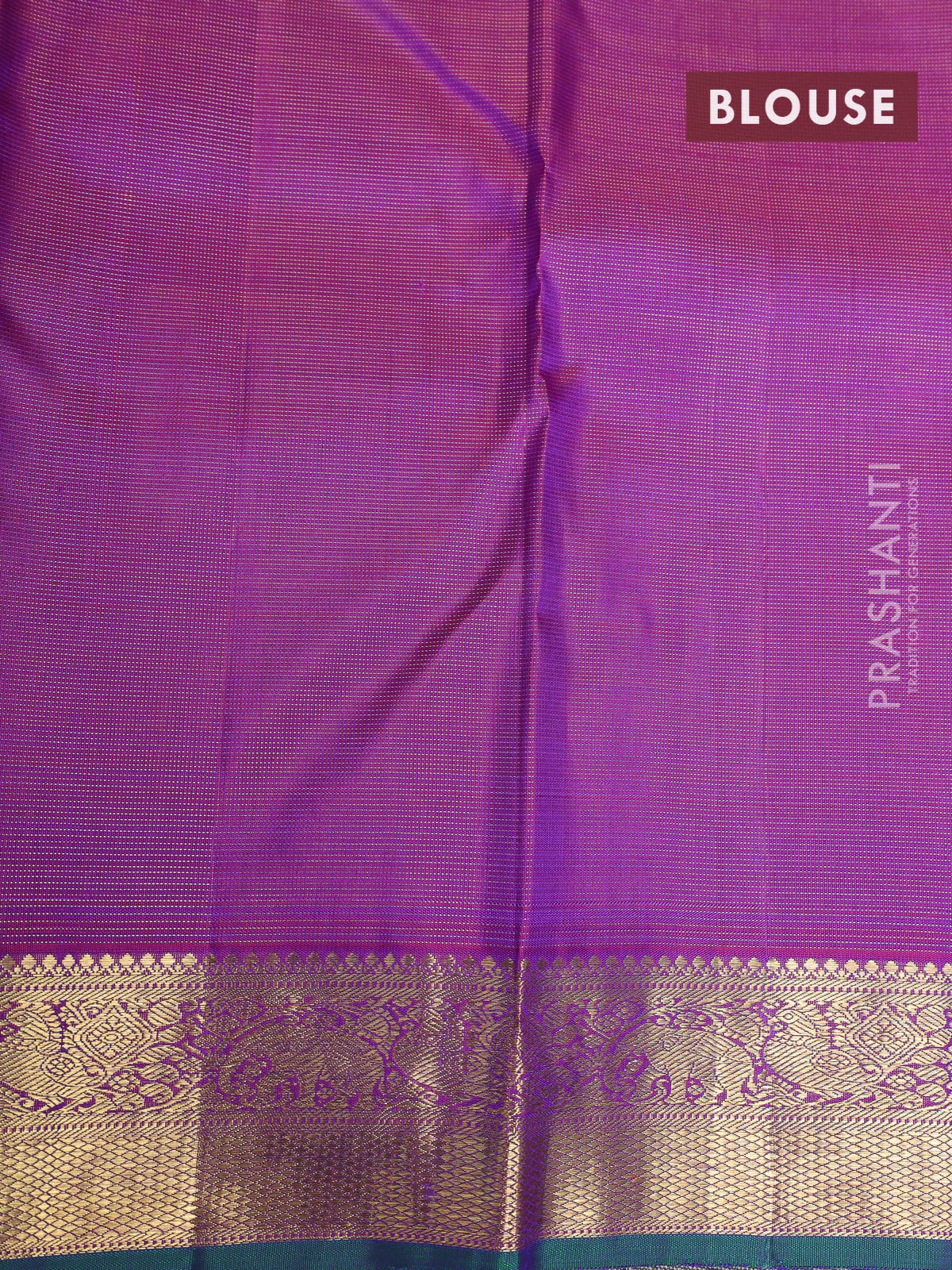 Pure kanchipuram silk saree dual shade of greenish violet and purple with allover zari weaves & buttas and elephant & annam zari woven border - Image 5