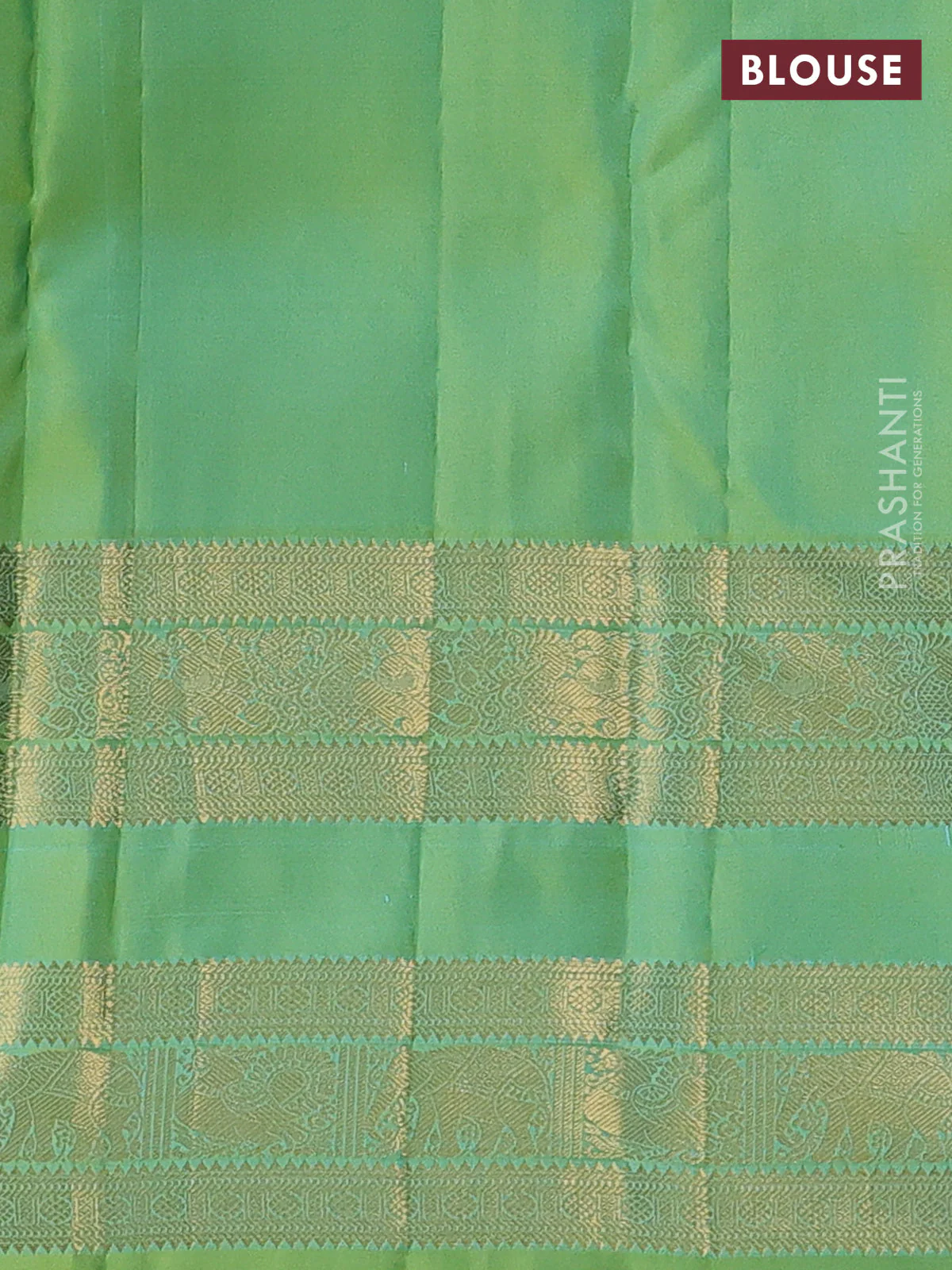 Pure kanchipuram silk saree dual shade of light green with allover zari woven brocade weaves and long rettapet zari woven border - Image 4