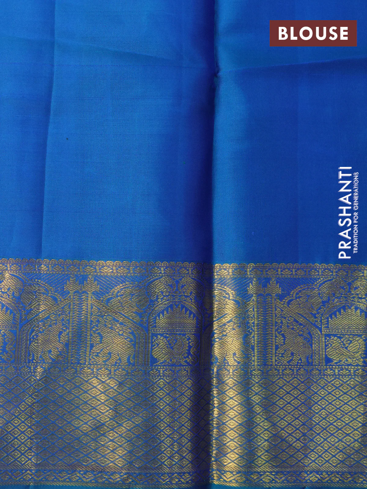 Pure kanchipuram silk saree dual shade of peacock blue with allover self emboss & zari weaves and zari woven border - Image 10