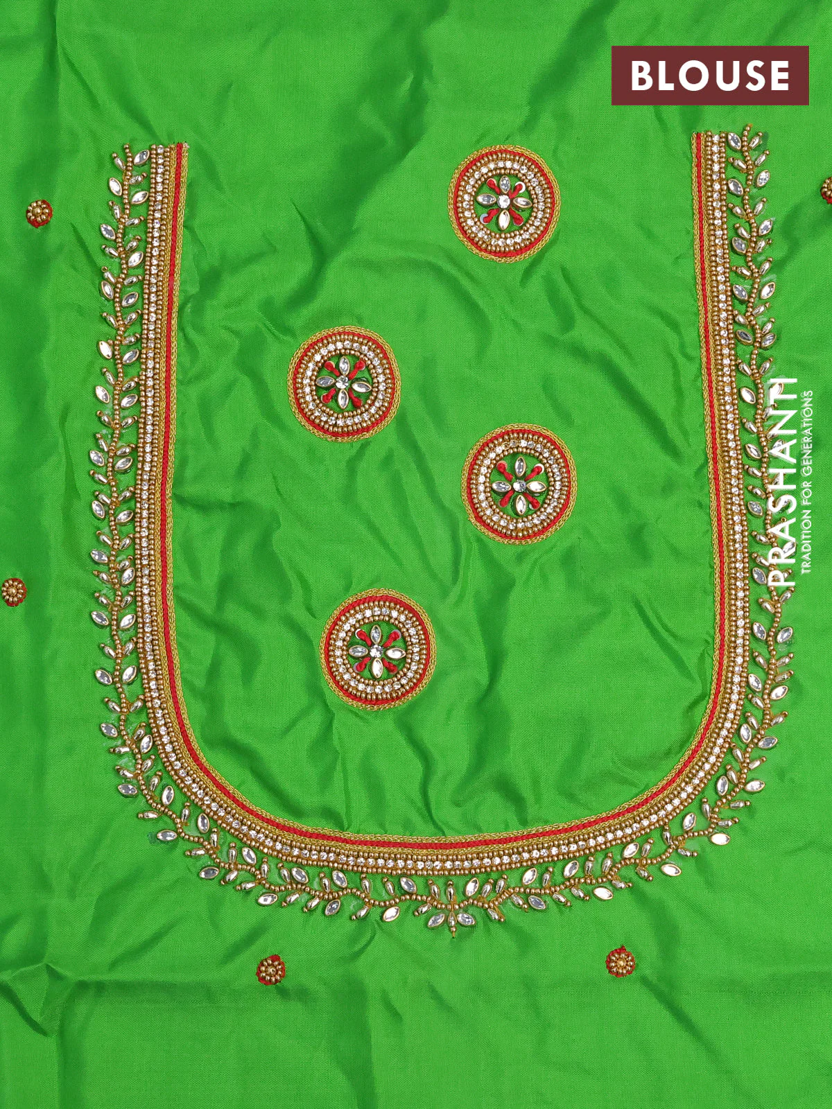 Pure kanchipuram silk saree dual shade of pinkish orange and parrot green with silver & gold zari woven buttas and long zari woven butta border - aari work blouse - Image 5