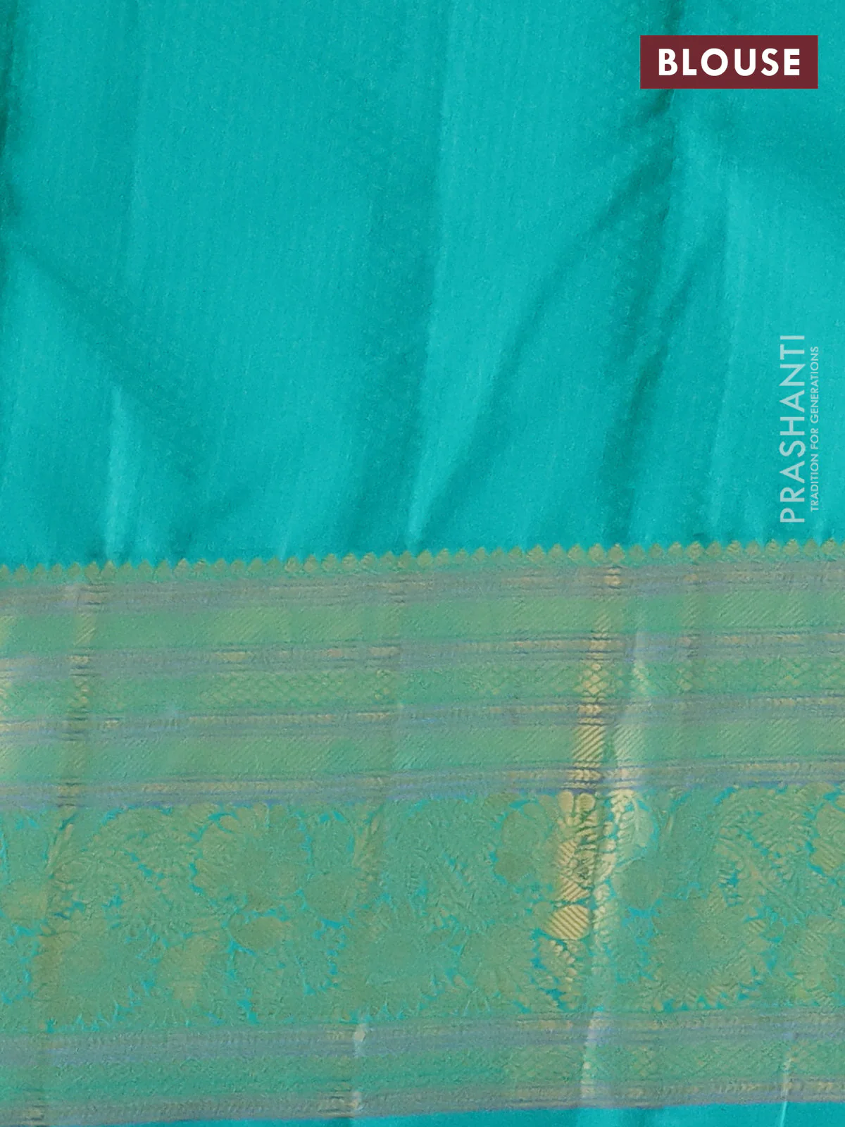 Pure kanchipuram silk saree dual shade of pinkish orange and teal green with allover self emboss & zari buttas and zari woven floral border - Image 3