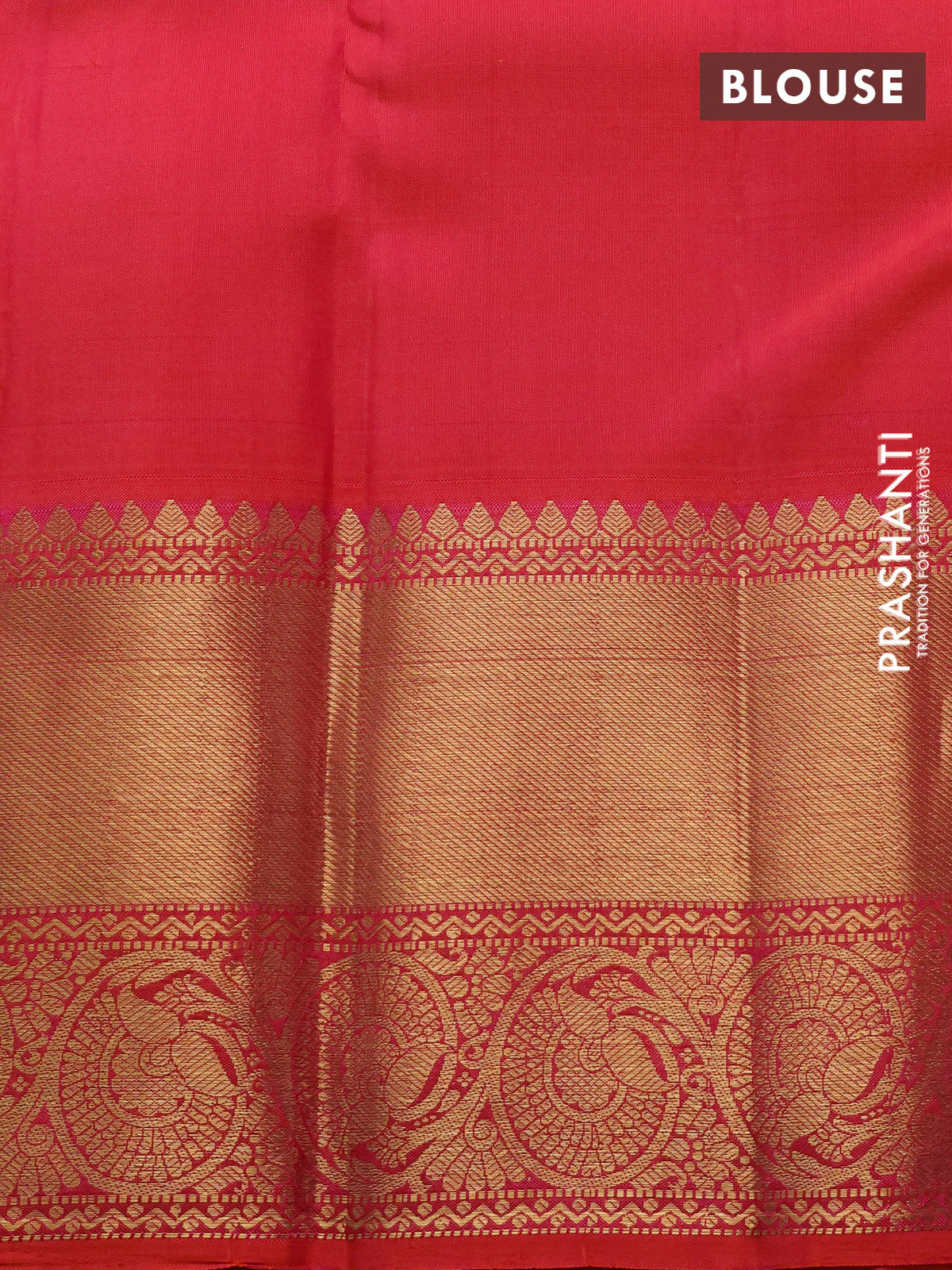 Pure kanchipuram silk saree dual shade of pinkish orange with allover zari weaves & buttas and long zari woven border - Image 4