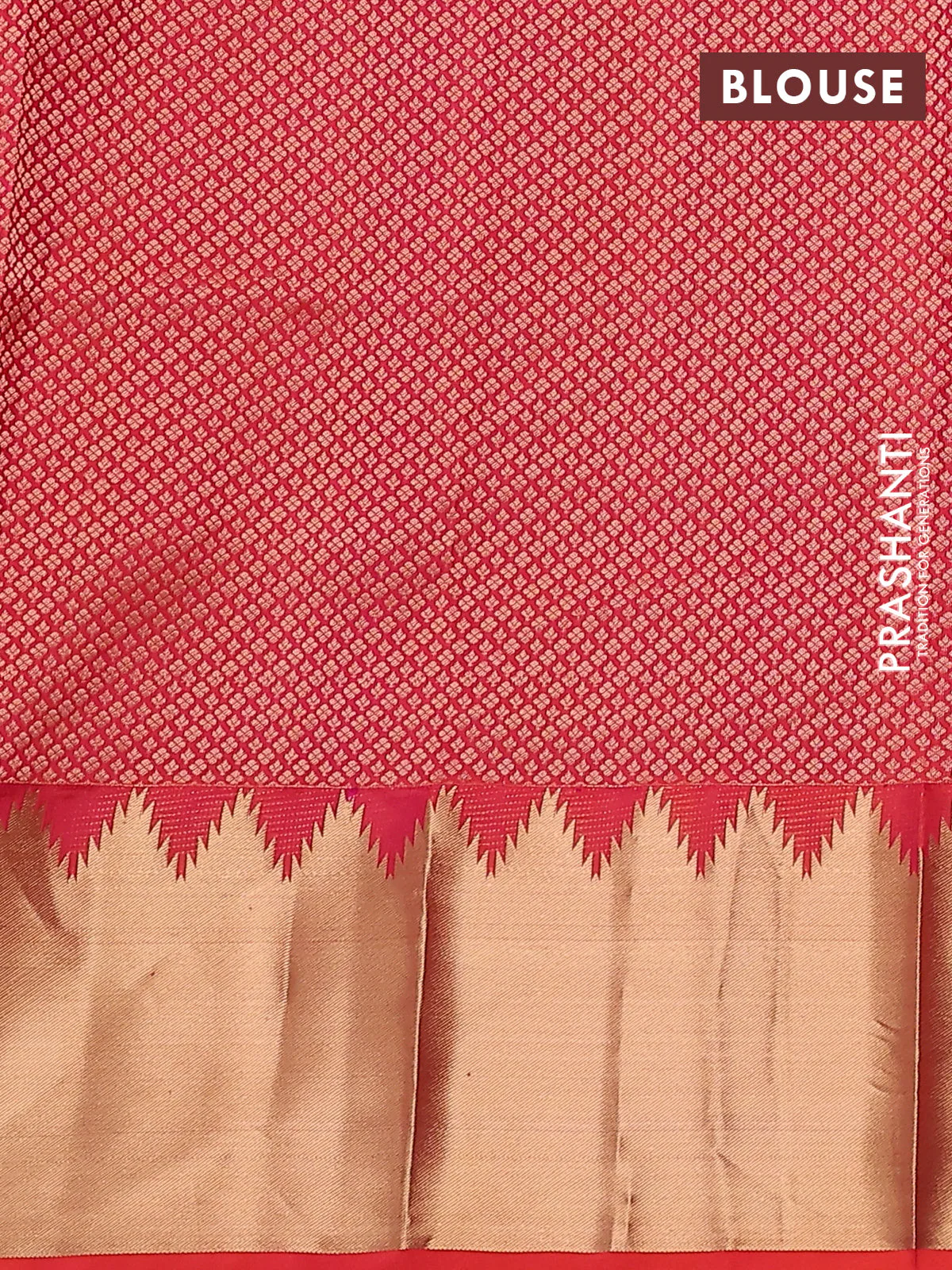 Pure kanchipuram silk saree dual shade of pinkish orange with plain body and temple design zari woven border - Image 3