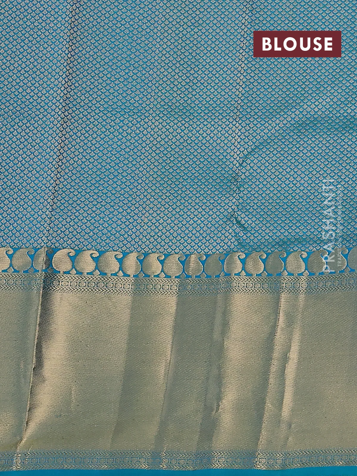 Pure kanchipuram silk saree dual shade of teal blue with plain body and long zari woven border - Image 3