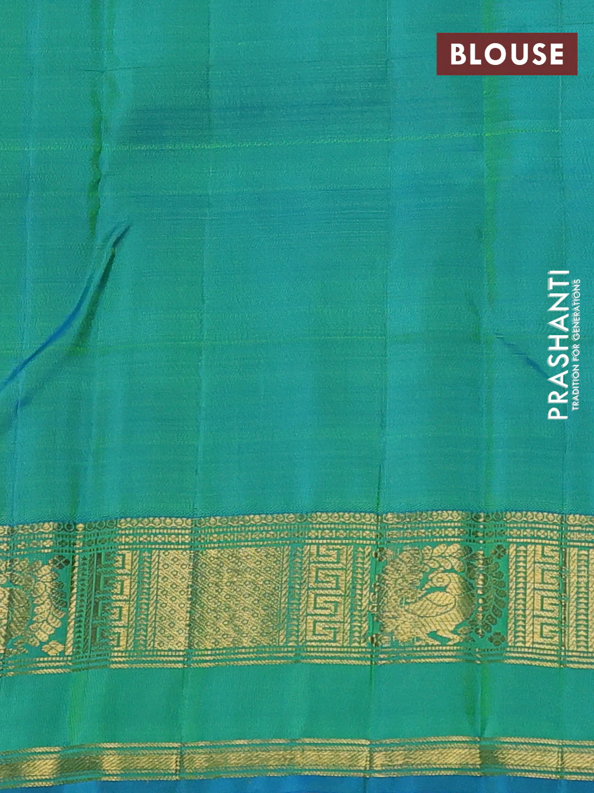 Pure kanchipuram silk saree fluorscent green and dual shade of cs blue with zari woven buttas and rettapet zari woven border - Image 4