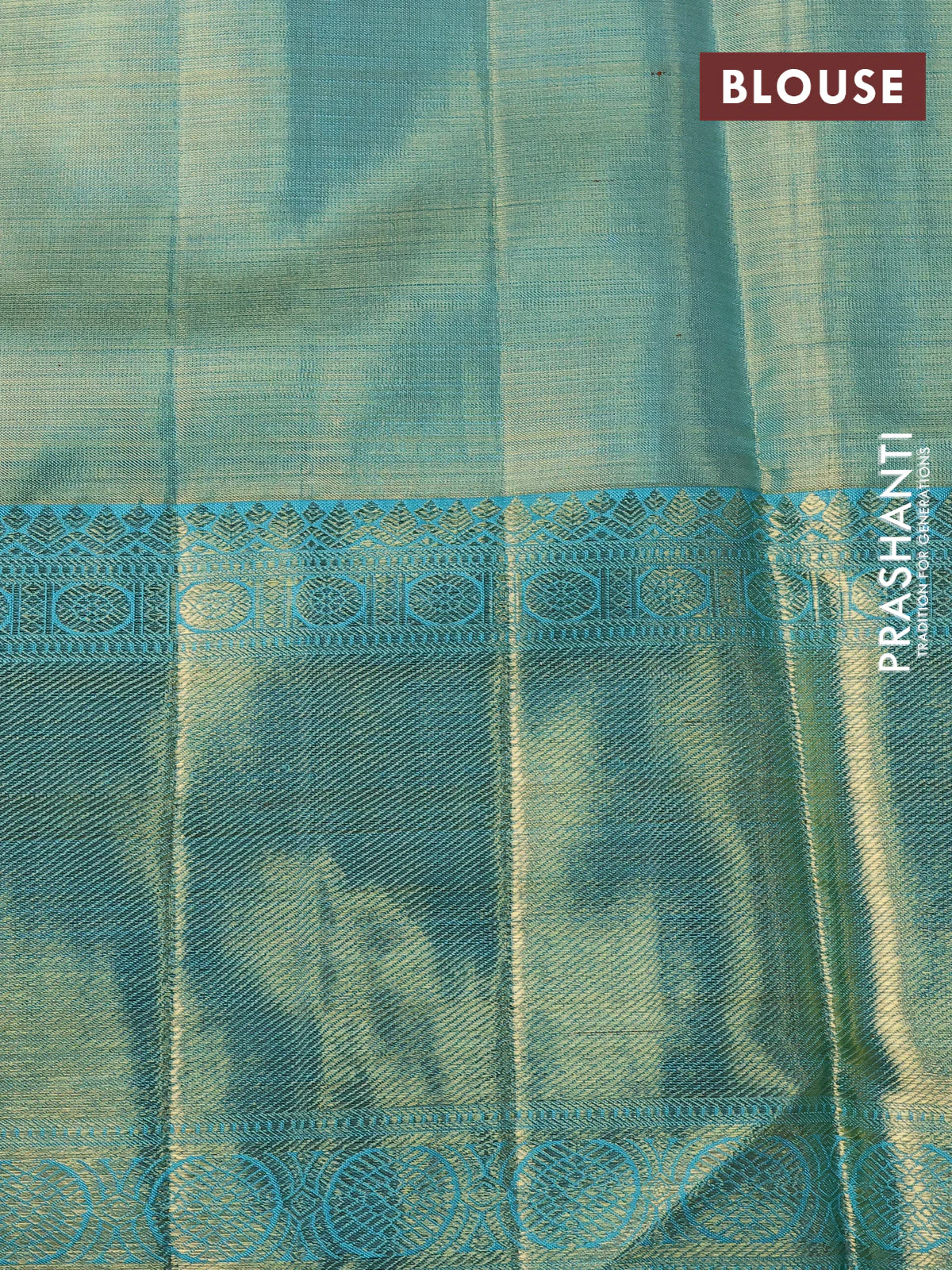 Pure kanchipuram silk saree gold and teal blue with allover thread & zari woven brocade weaves and long zari woven border - Image 4