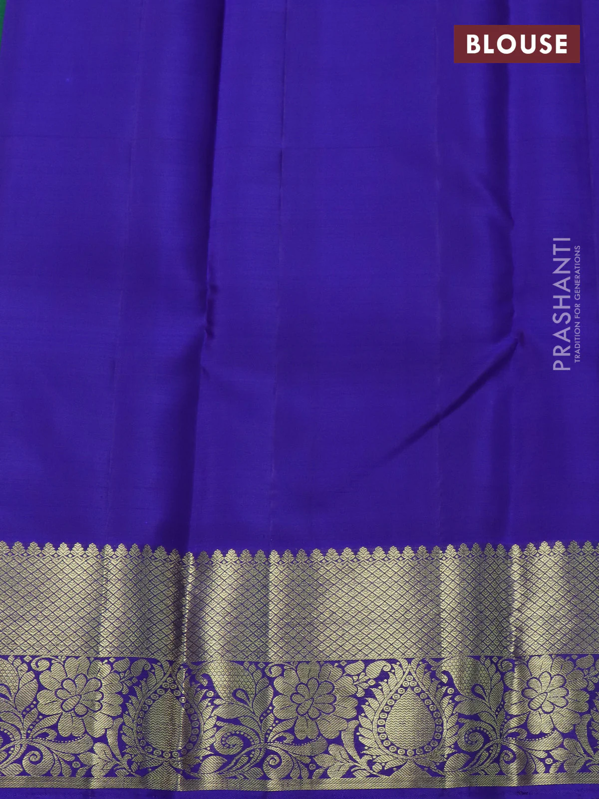 Pure kanchipuram silk saree green and royal blue with zari woven buttas and zari woven border - Image 4