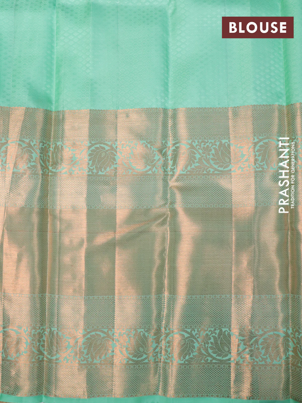 Pure kanchipuram silk saree green shade with allover zari woven butta weaves and long rich zari woven border - Image 4