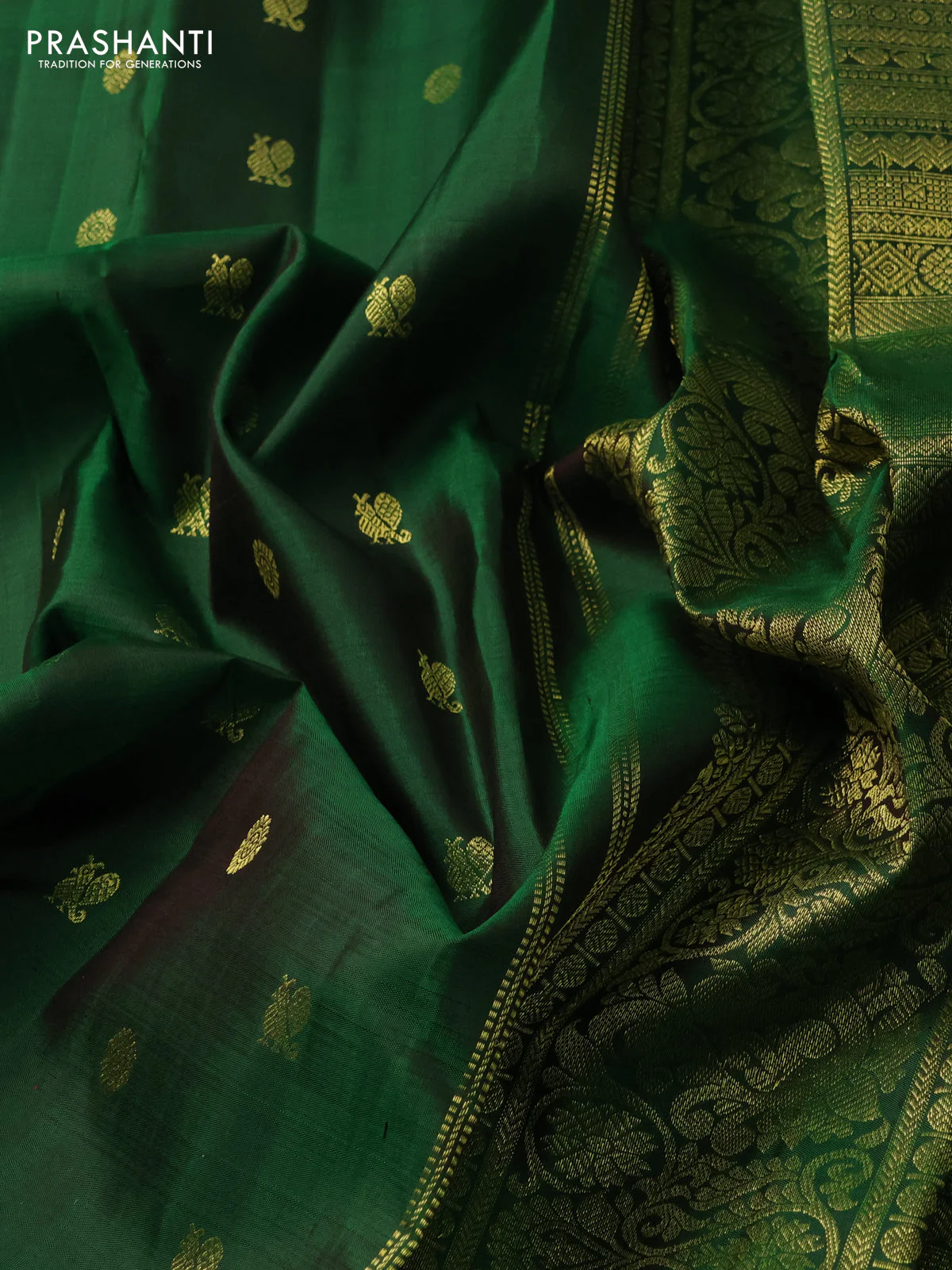 Pure kanchipuram silk saree green with allover annam zari woven buttas and zari woven border - Image 4