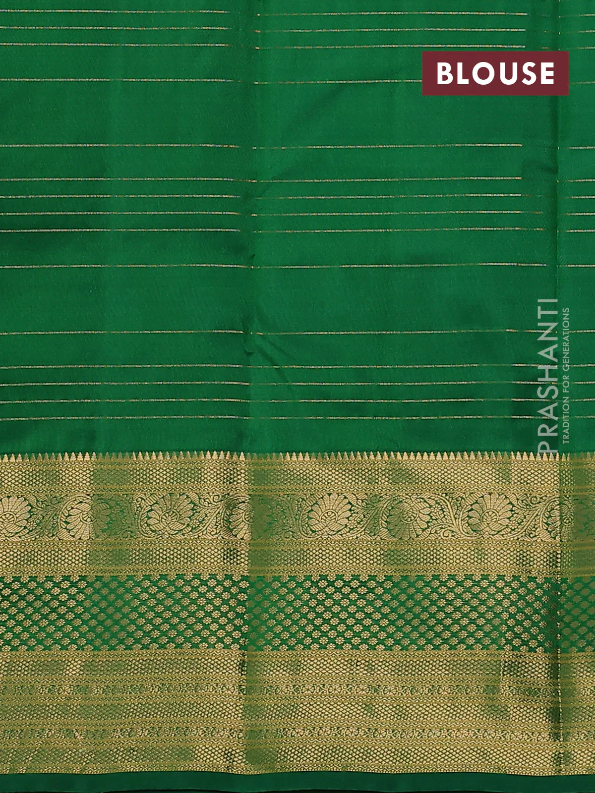 Pure kanchipuram silk saree green with allover zari checks & buttas and long rich zari woven border - Image 3