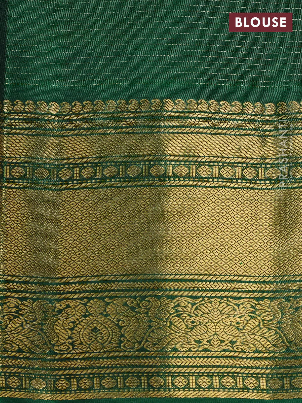 Pure kanchipuram silk saree green with allover zari weaves & buttas and zari woven border - Image 4