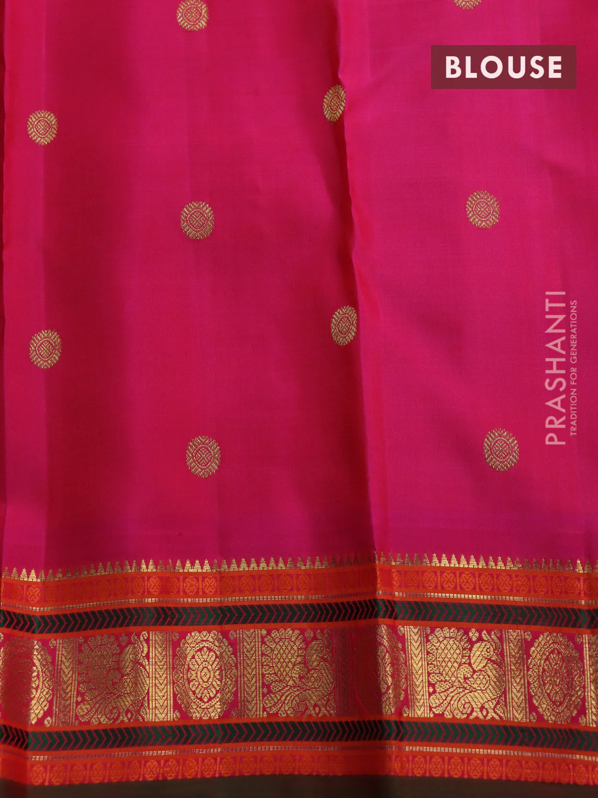 Pure kanchipuram silk saree green with zari woven mayil chakkaram buttas and ganga jamuna korvai border - Image 5