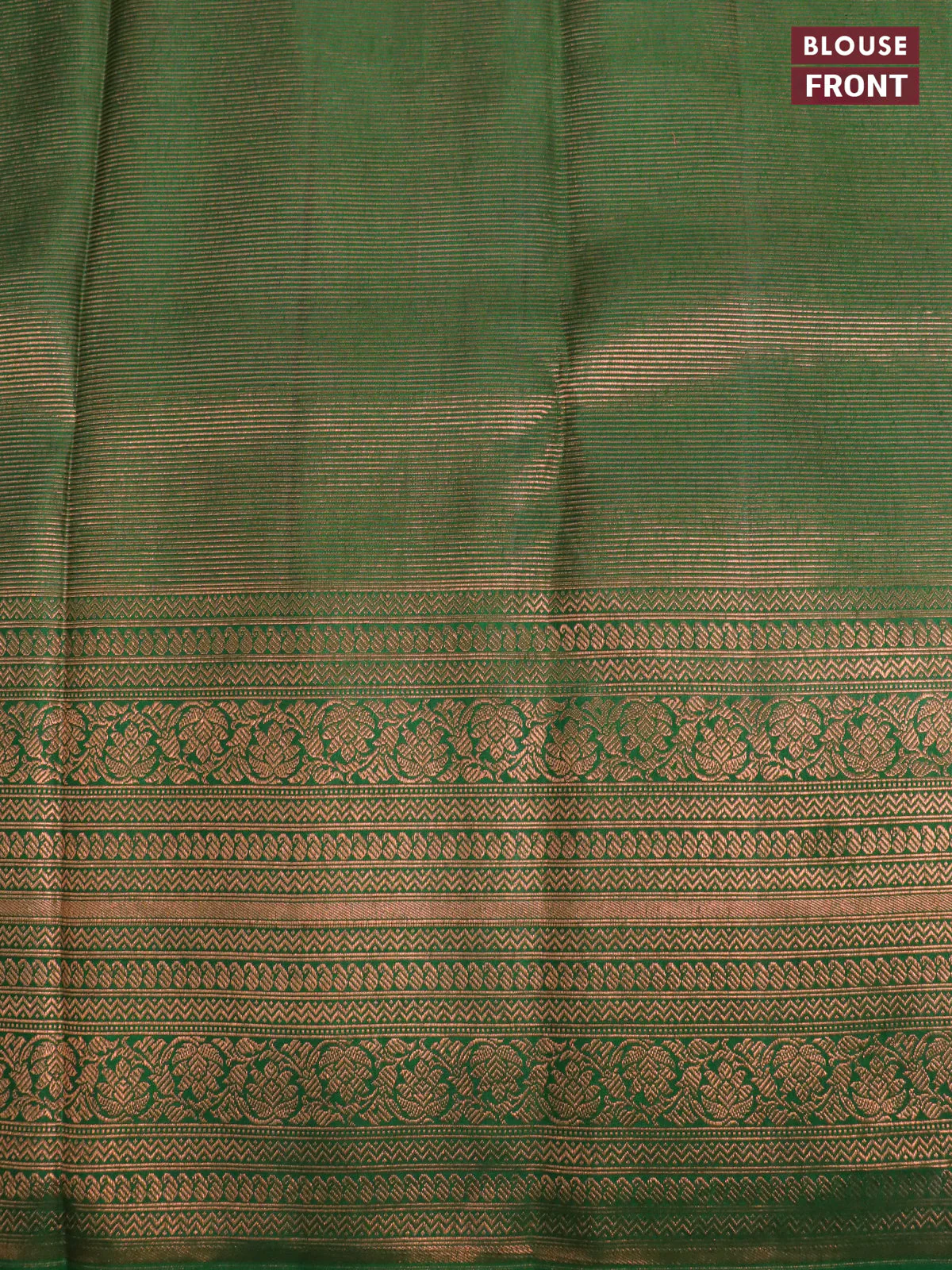 Pure kanchipuram silk saree grey shade and green with allover copper zari weaves & kalamkari digital prints and long zari woven border - Image 4