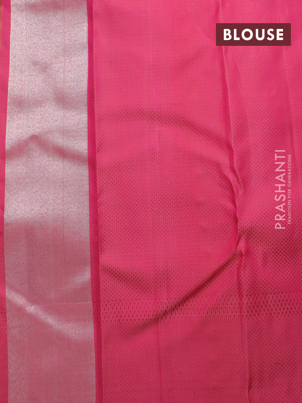Pure kanchipuram silk saree grey shade and pink with allover silver zari woven brocade weaves and long silver zari woven border - Image 4