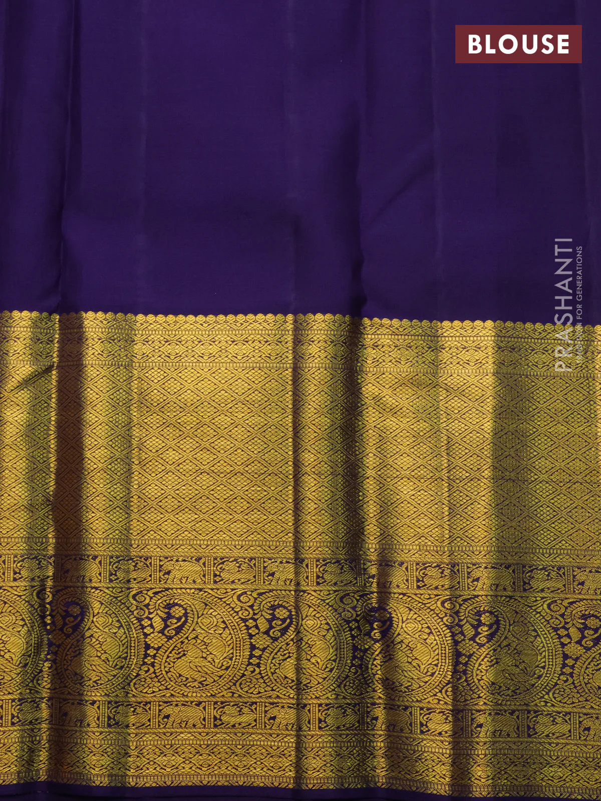Pure kanchipuram silk saree lavender and navy blue with allover zari woven brocade weaves and zari woven border - Image 4