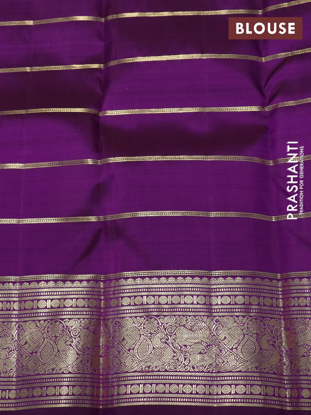 Pure kanchipuram silk saree lavender and purple with allover zari woven strip pattern and rich zari woven border - Image 4