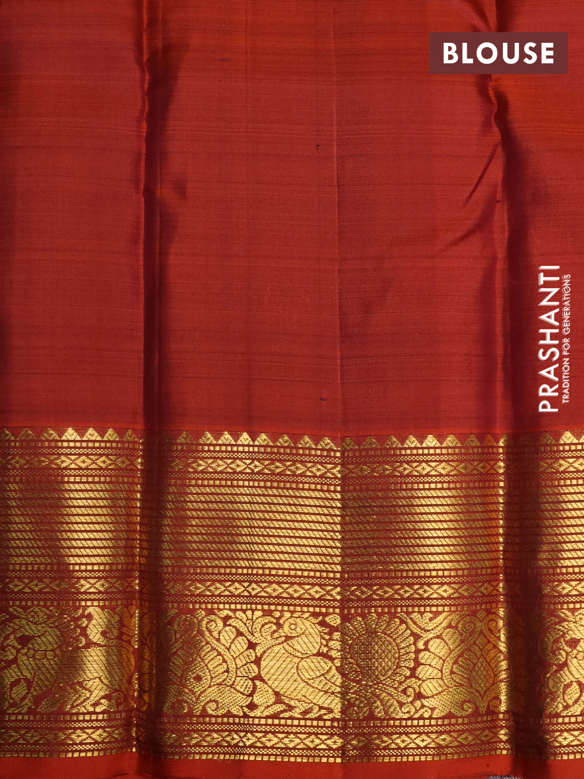 Pure kanchipuram silk saree lavender and rustic orange with allover zari checks & buttas and zari woven border - Image 4