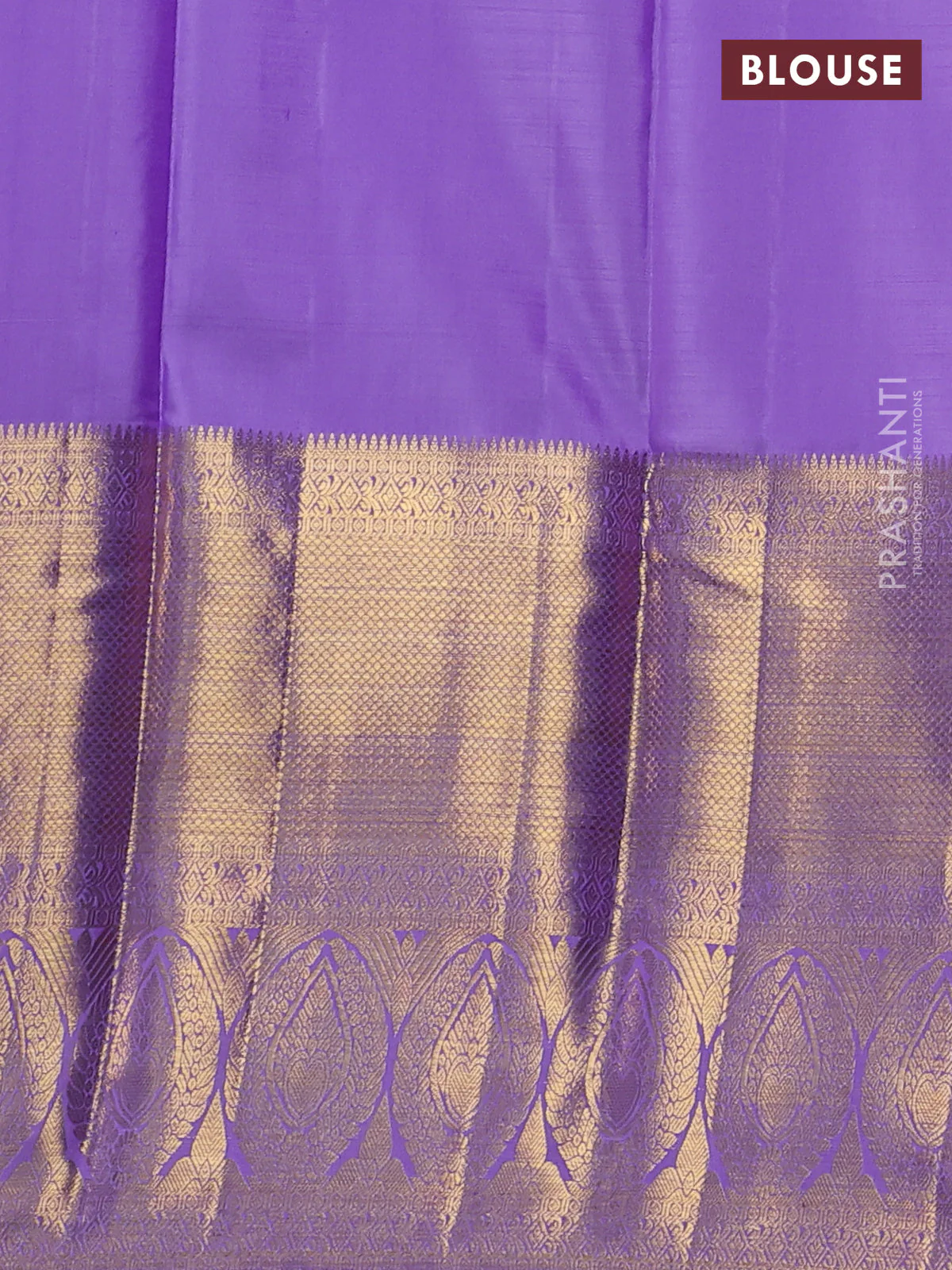 Pure kanchipuram silk saree lavender with allover silver & gold zari leheriya weaves and long zari woven border - Image 4