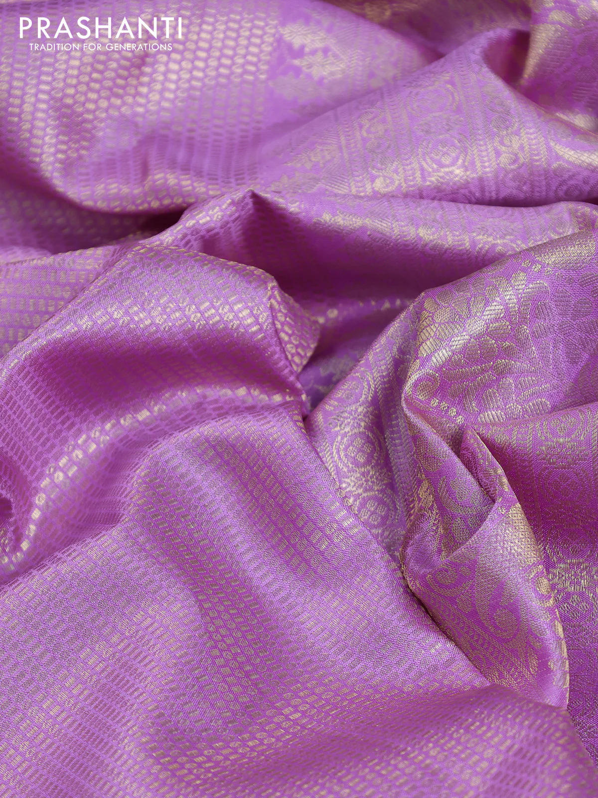 Pure kanchipuram silk saree lavender with allover zari woven brocade weaves and parrot design zari woven border - Image 8