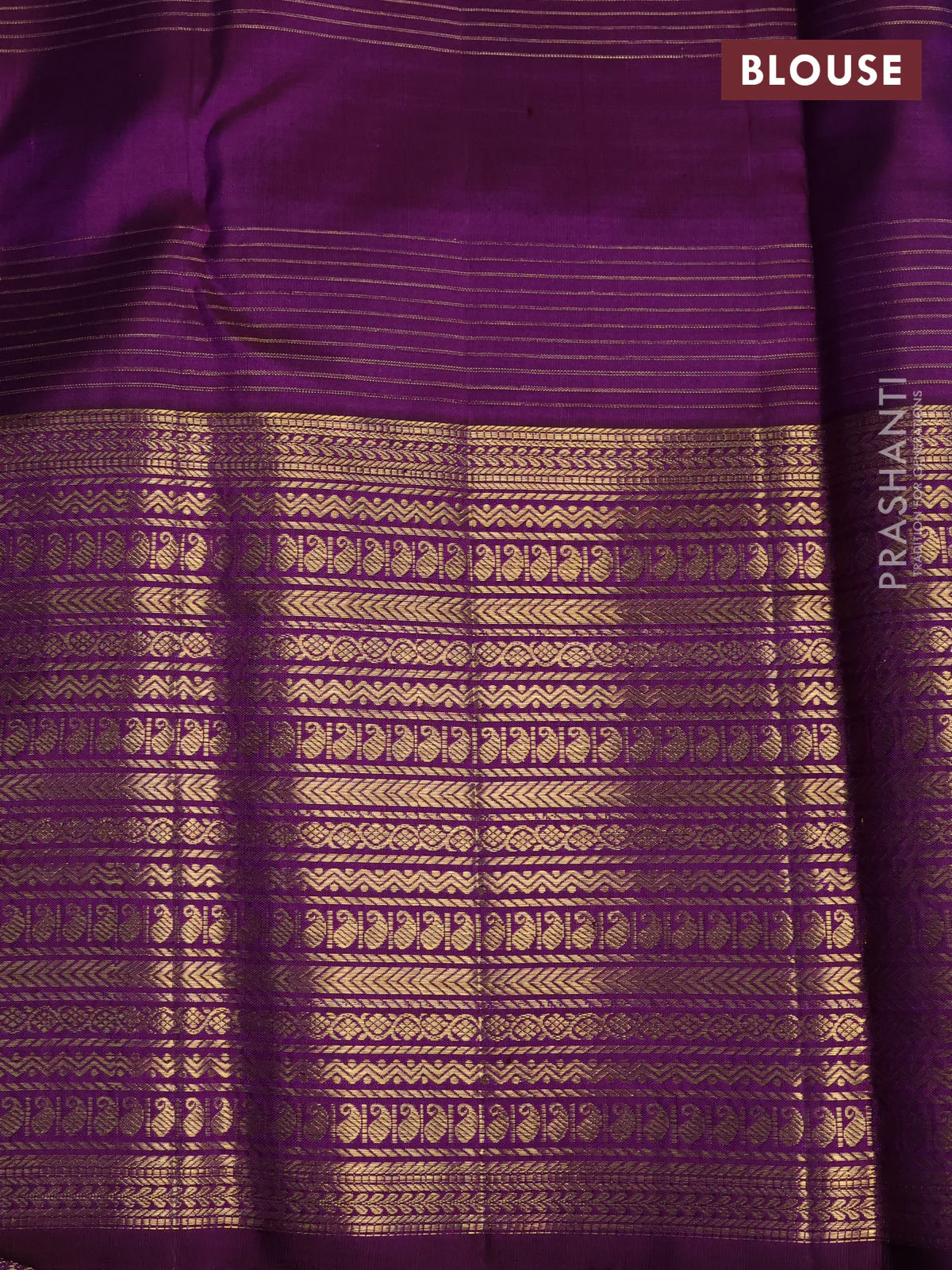 Pure kanchipuram silk saree light blue and purple with allover zari checks & buttas and long rich zari woven border - Image 4