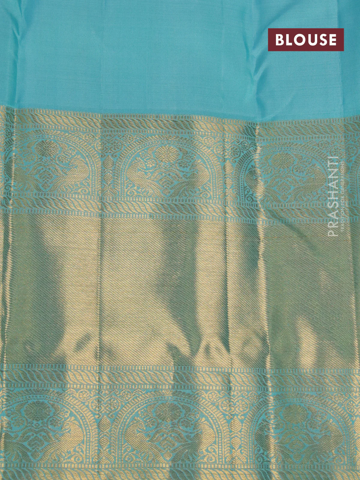 Pure kanchipuram silk saree light blue with zari woven buttas and long zari woven border - Image 4