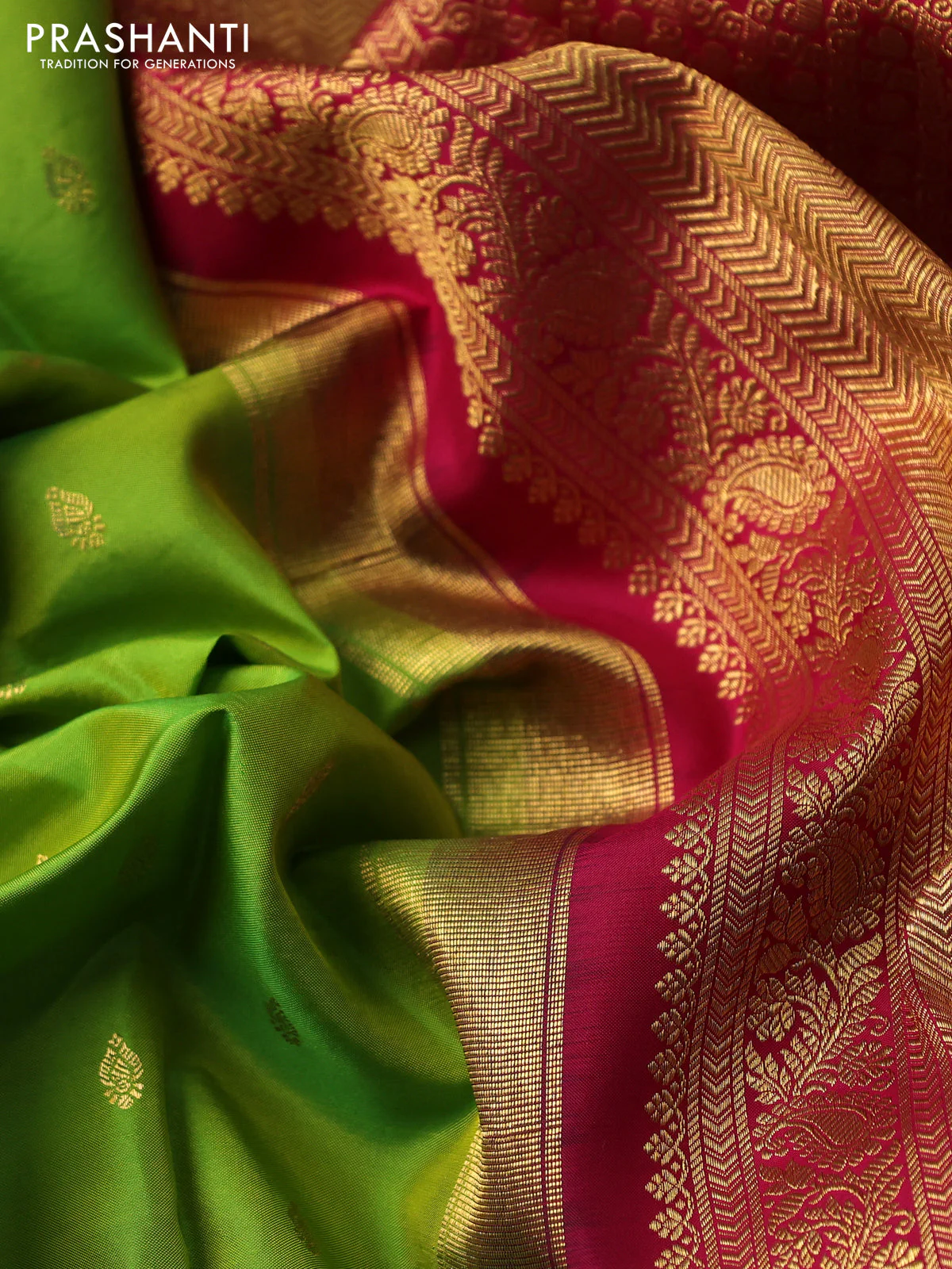 Pure kanchipuram silk saree light green and pink with zari woven buttas and zari woven korvai border - Image 3