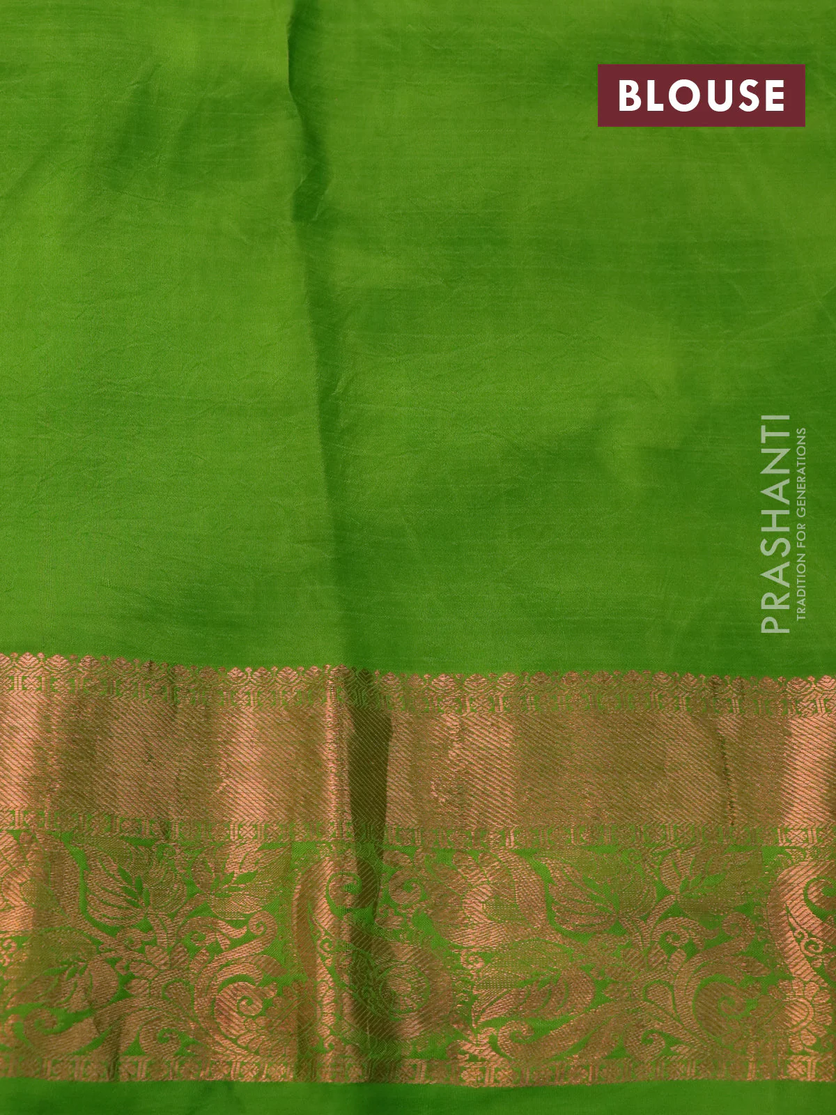 Pure kanchipuram silk saree light green with allover pen kalamkari prints & zari buttas and copper zari woven border - Image 4
