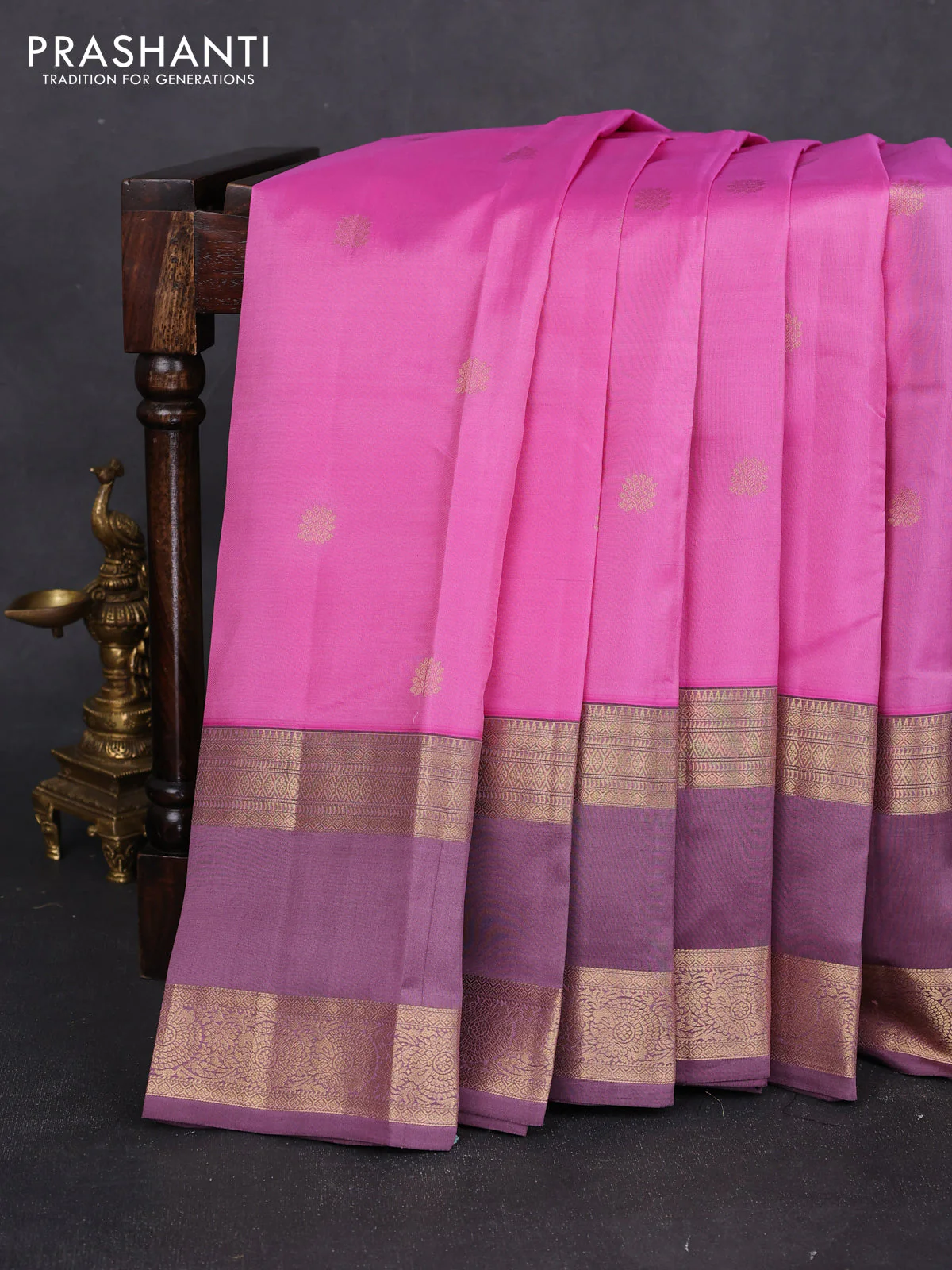 Pure kanchipuram silk saree light pink and pastel pink with zari woven buttas and long rettapet zari woven border