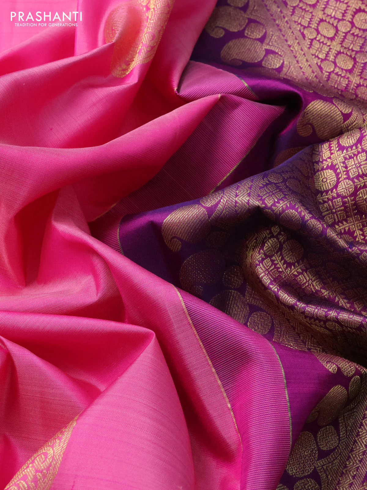 Pure kanchipuram silk saree light pink and purple with allover annam zari woven buttas and zari woven border - Image 4