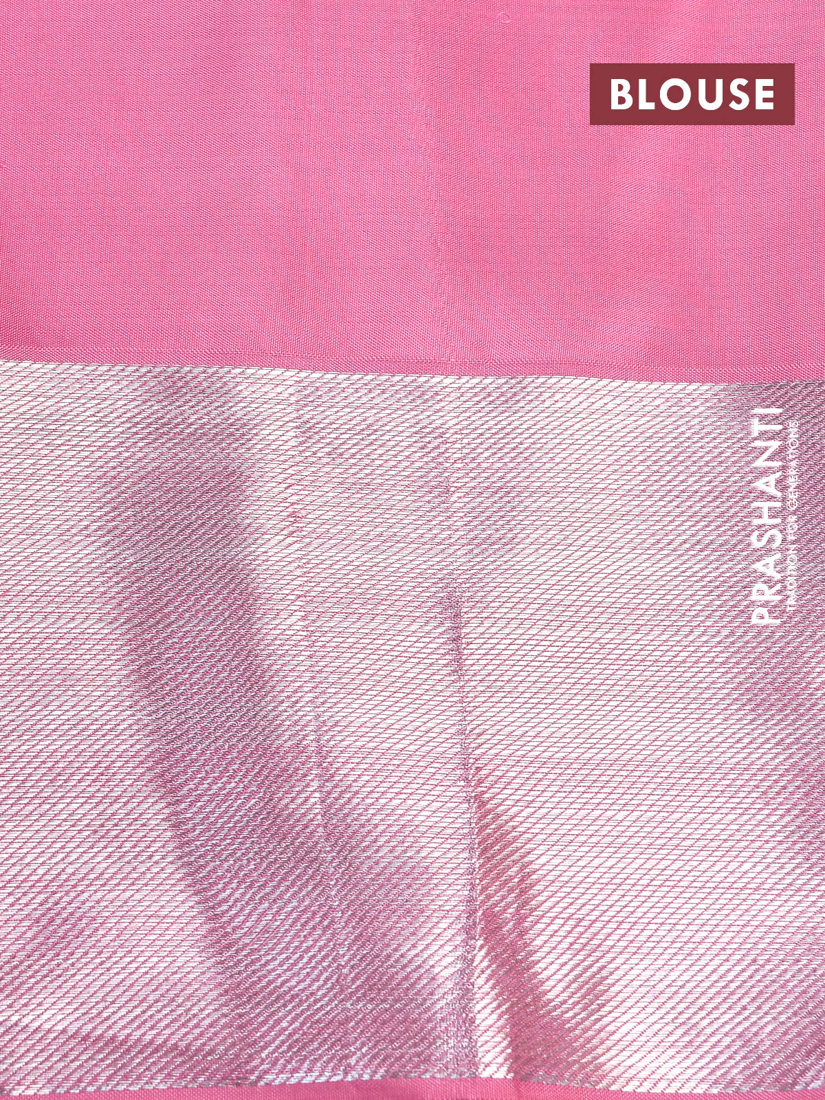 Pure kanchipuram silk saree light pink with allover silver zari woven brocade weaves and silver zari woven border - Image 9