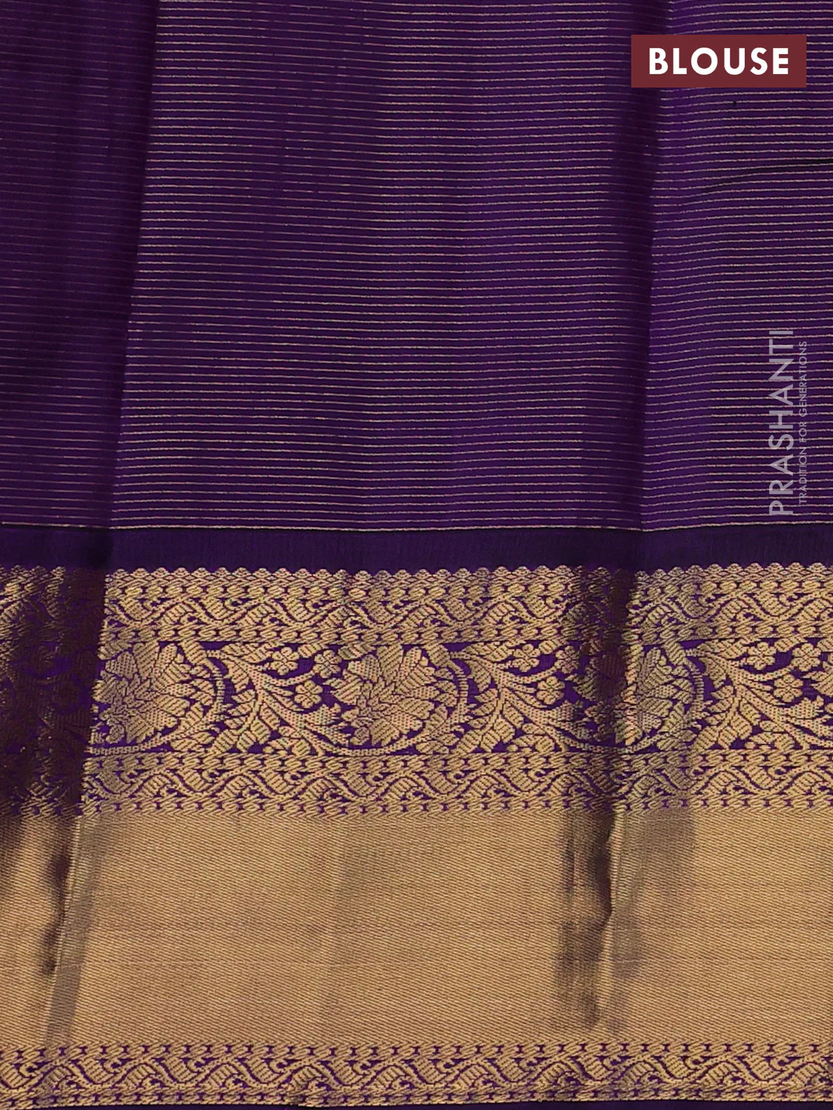 Pure kanchipuram silk saree lime yellow and purple with allover zari stripe weaves & buttas and long floral zari woven korvai border - Image 4