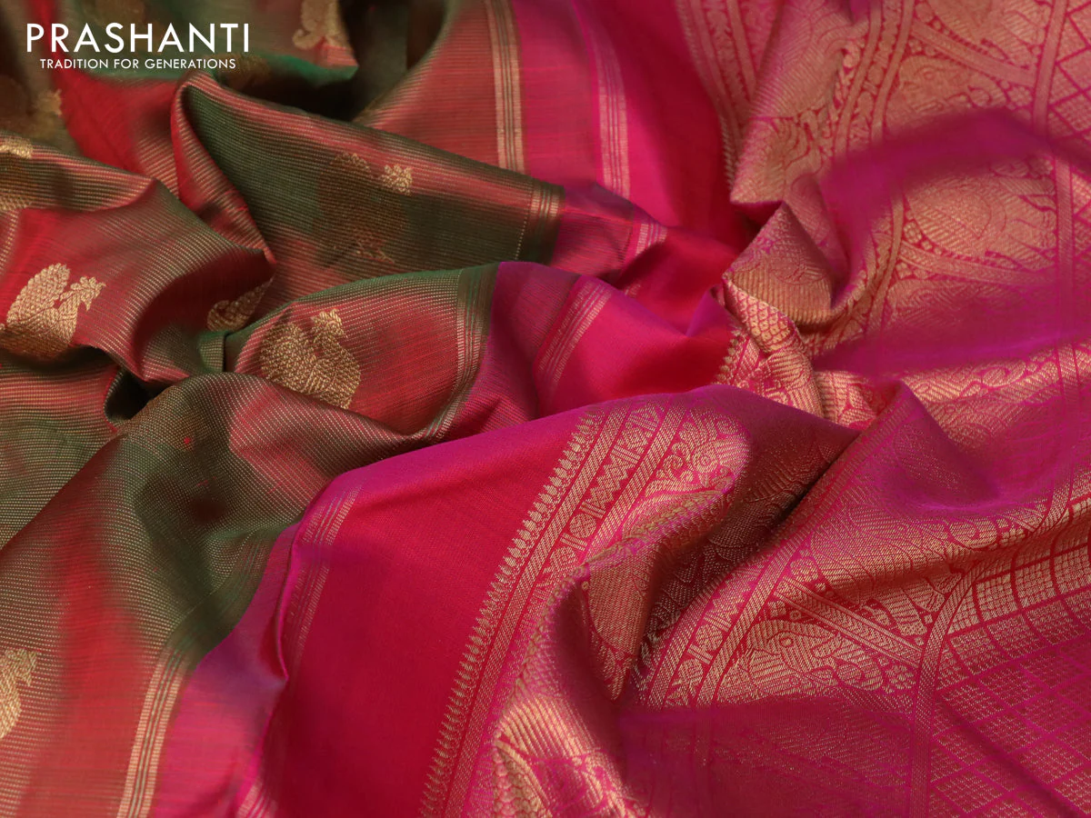 Pure kanchipuram silk saree manthulir green with allover zari weaves & annam buttas and zari woven border - Image 4