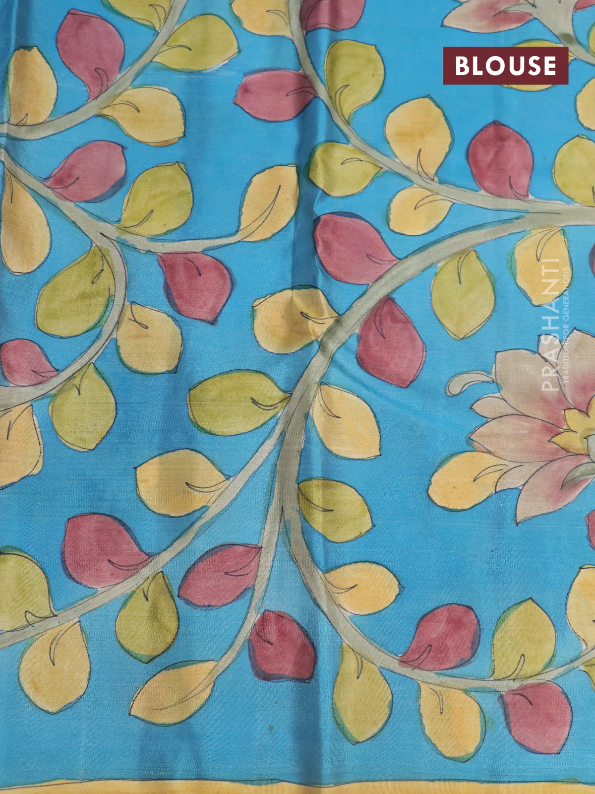 Pure kanchipuram silk saree maroon and blue with allover zari woven geometric brocade weaves and kalamkari printed pallu & border - Image 4