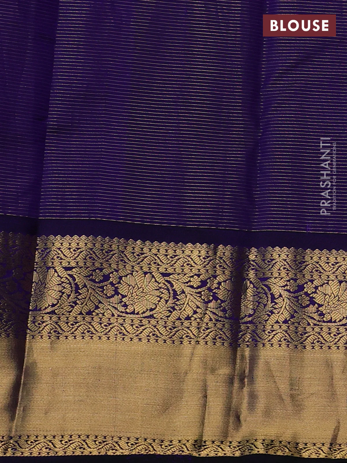 Pure kanchipuram silk saree maroon and dark blue with allover zari stripe weaves & buttas and long floral zari woven korvai border - Image 4