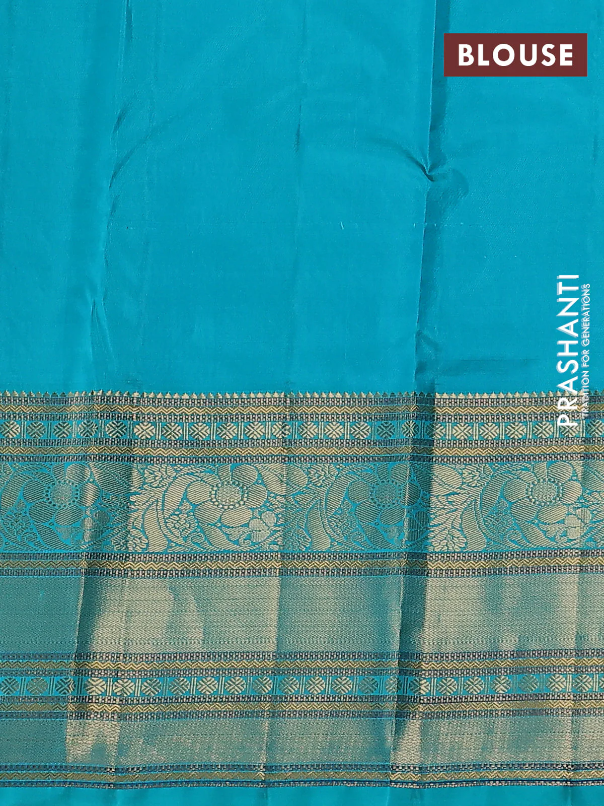 Pure kanchipuram silk saree maroon and teal blue with allover zari woven stripes pattern and zari woven border - Image 3