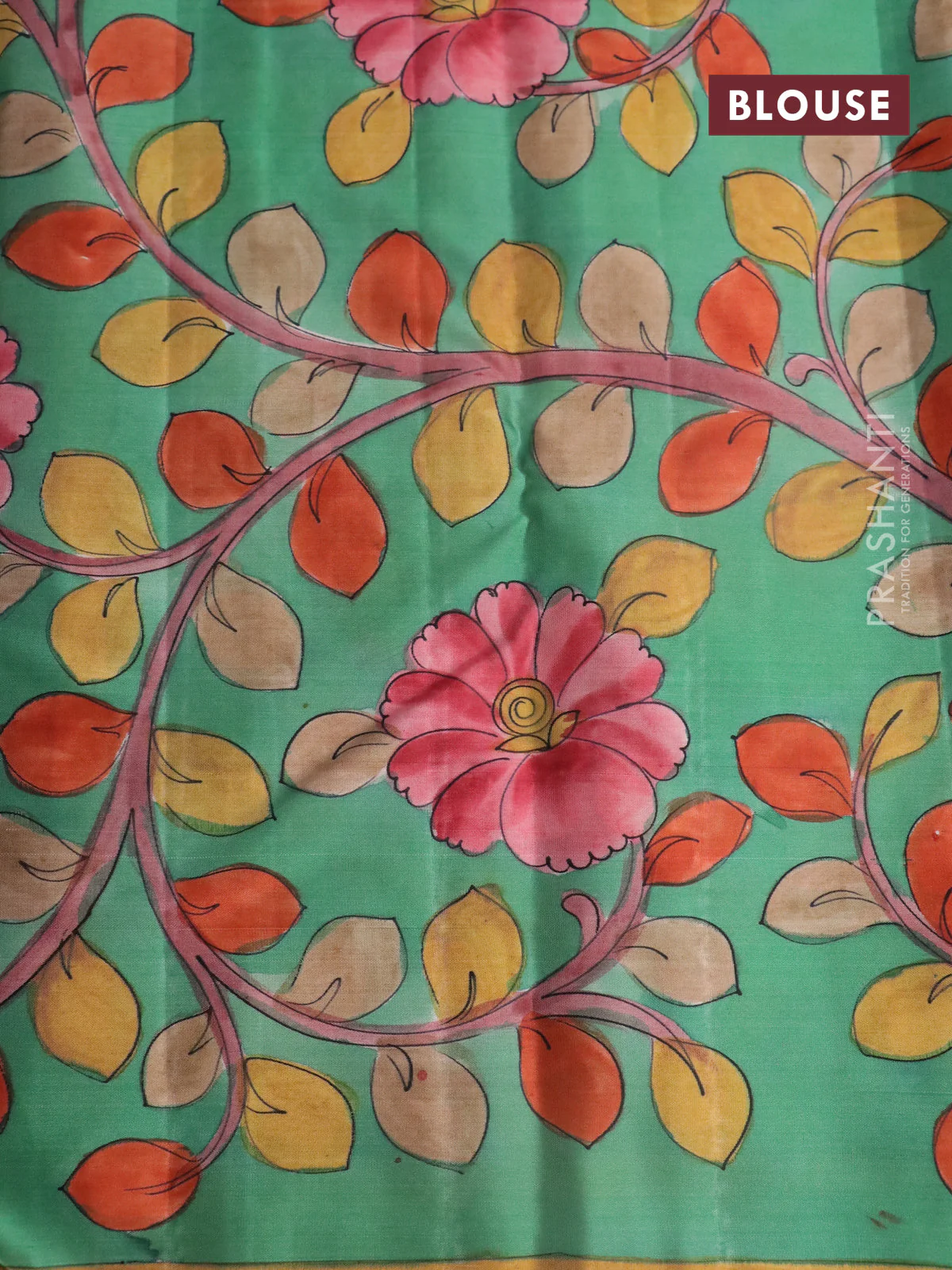 Pure kanchipuram silk saree maroon and teal green with allover zari woven paisley brocade weaves and kalamkari printed pallu & border - Image 4