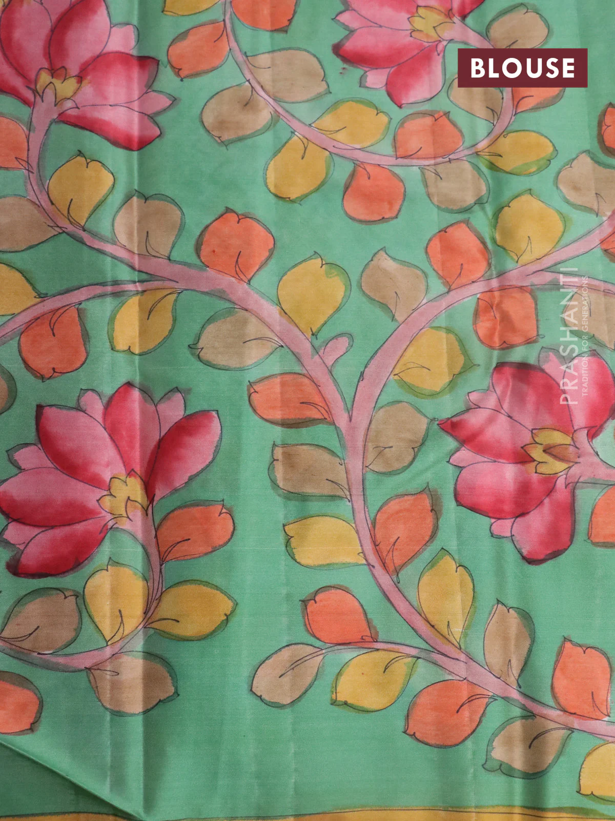 Pure kanchipuram silk saree maroon shade and pastel green shade with allover zari woven brocade weaves and kalamkari printed pallu & border - Image 4