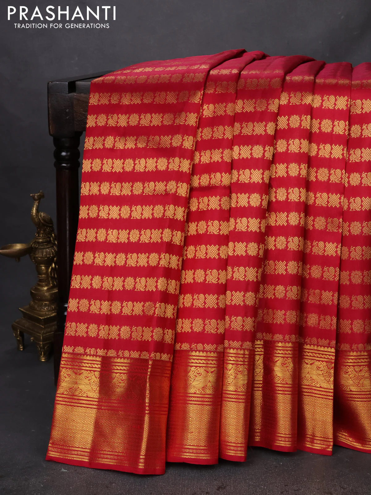 Pure kanchipuram silk saree maroon with allover annam & mayil chakram buttas and zari woven border - Image 2
