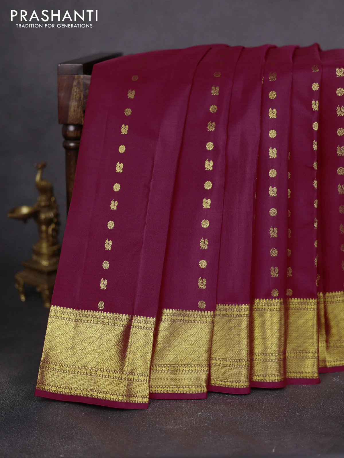 Pure kanchipuram silk saree maroon with allover annam zari woven buttas and zari woven border