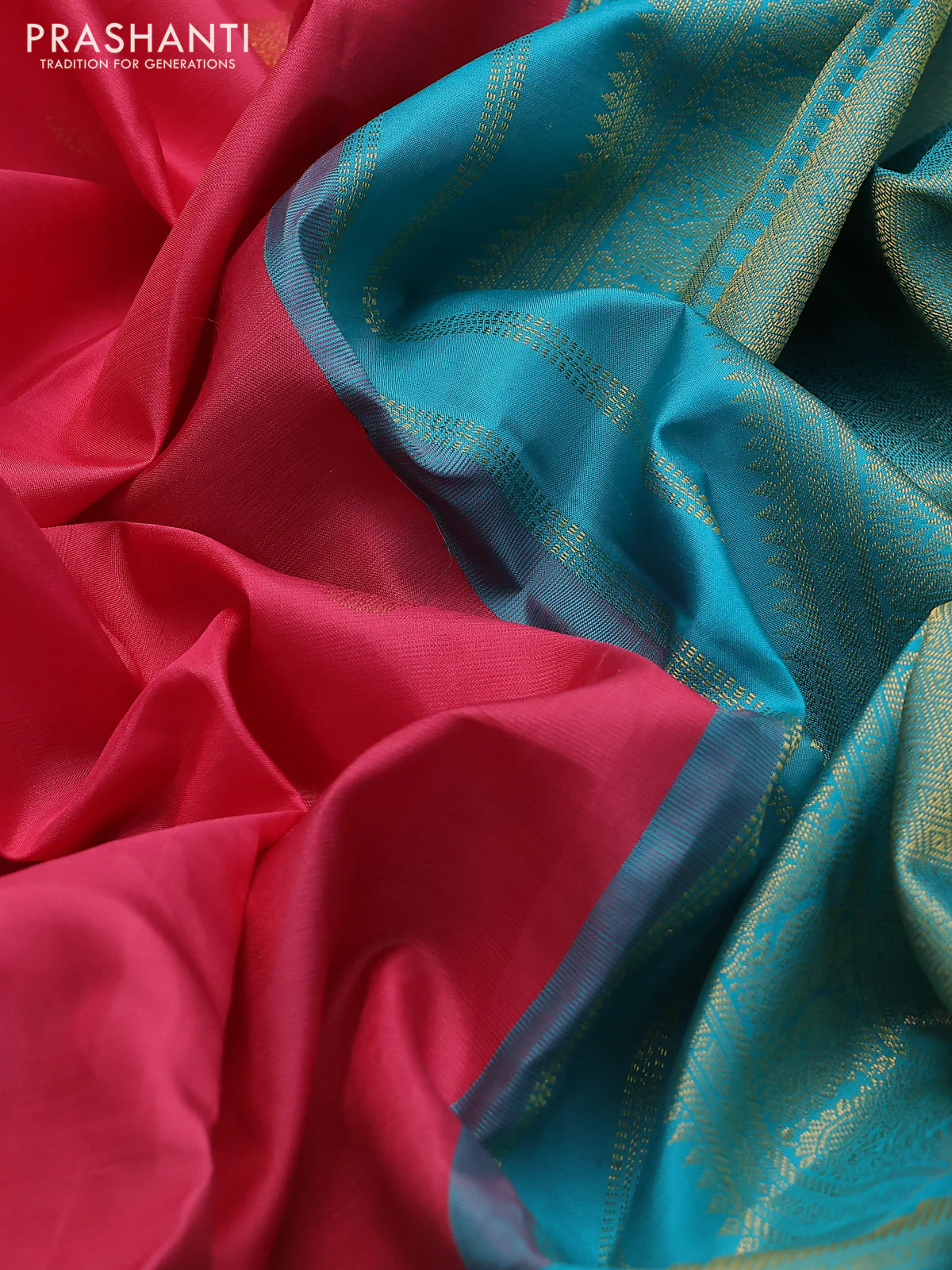 Pure kanchipuram silk saree mauve pink and teal blue with zari woven buttas and long annam rettapet zari woven border - Image 3