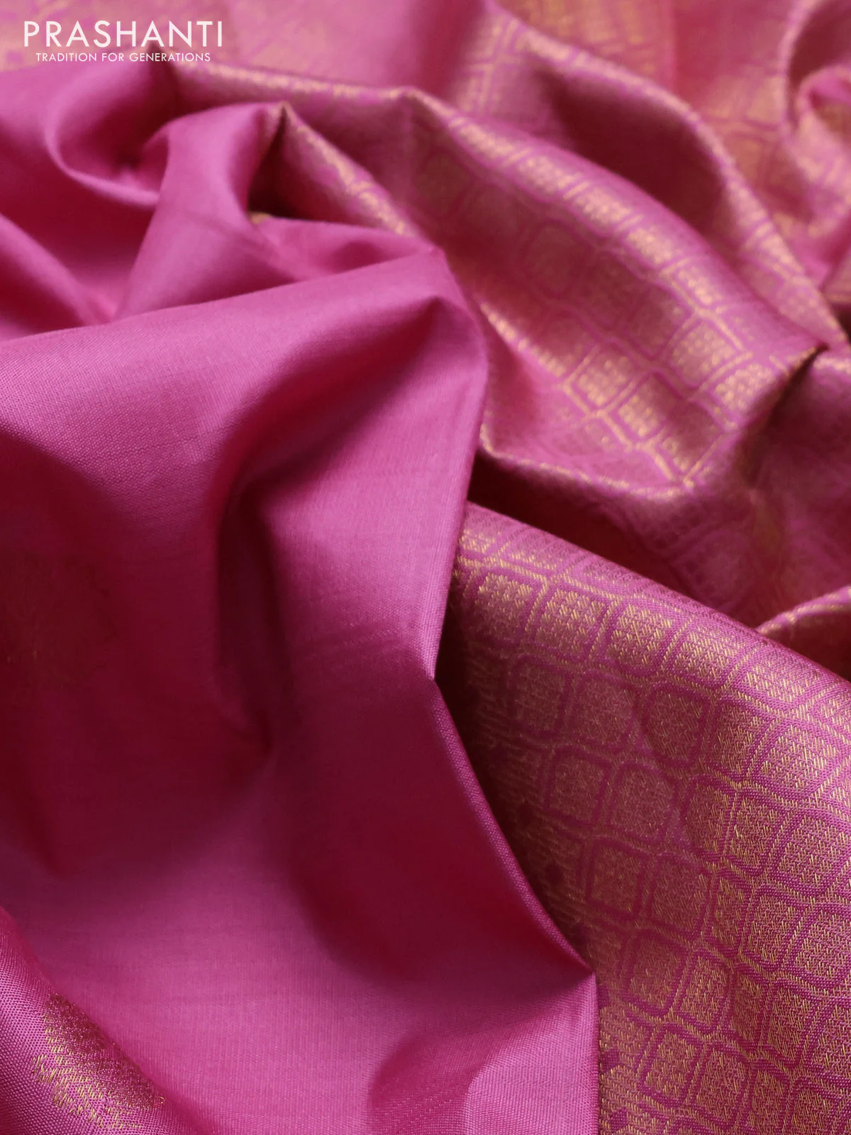 Pure kanchipuram silk saree mauve pink with zari woven buttas and long rich zari woven border - Image 3