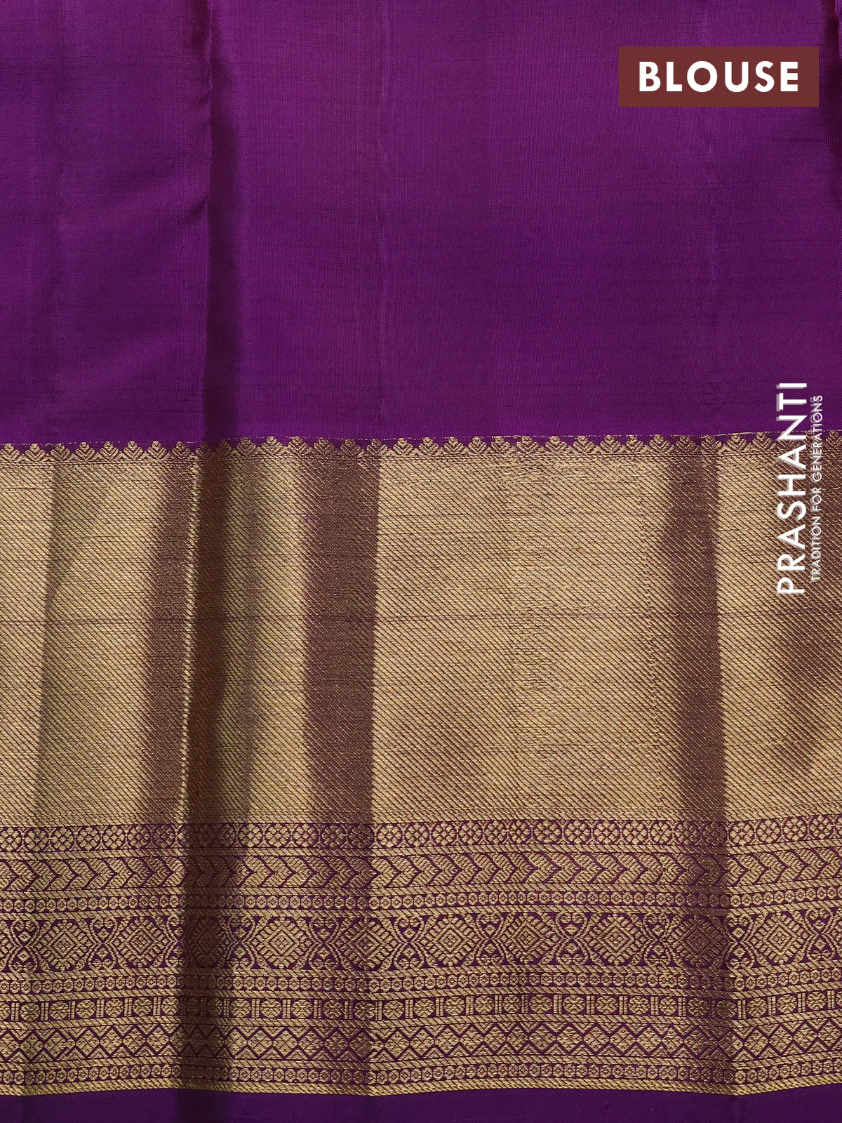 Pure kanchipuram silk saree mehendi green and purple with allover small zari checks & buttas and rich zari woven border - Image 4