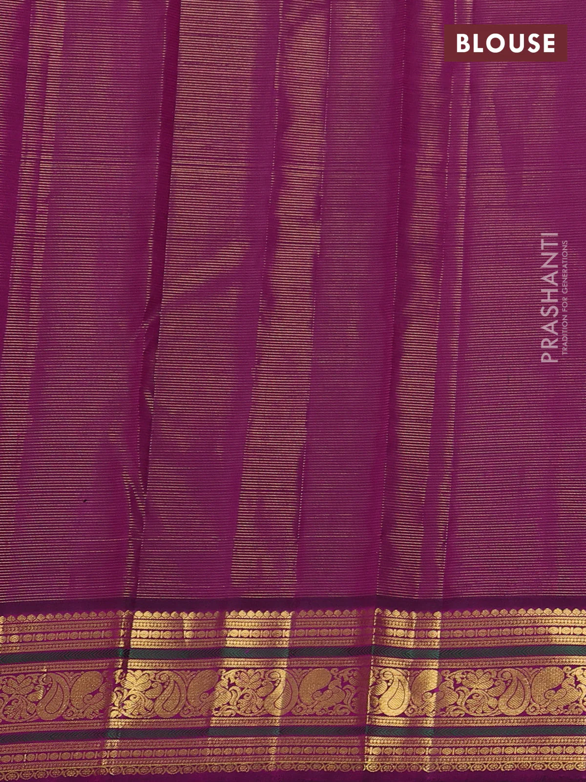 Pure kanchipuram silk saree mild pista green and purple with allover zari woven stripe pattern and zari woven korvai border - Image 4