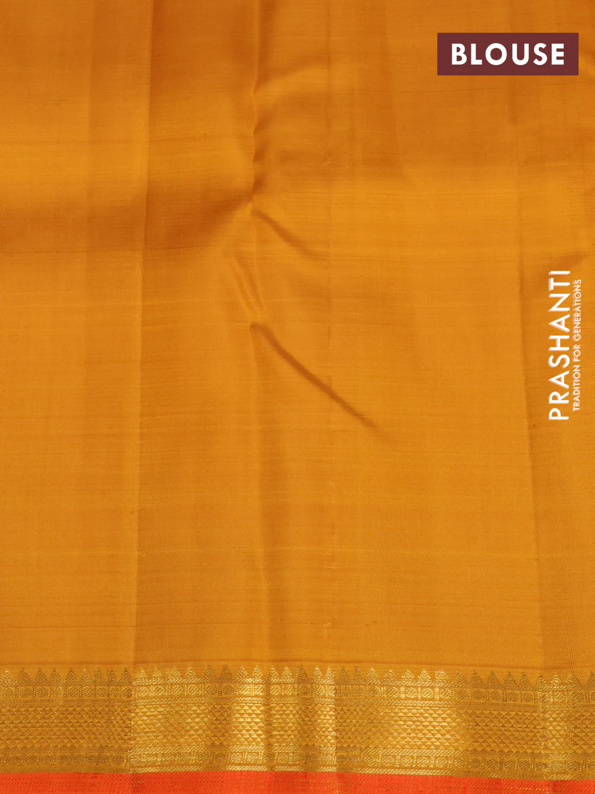 Pure kanchipuram silk saree mustard yellow and orange with silver & gold zari woven buttas and zari woven border - Image 4