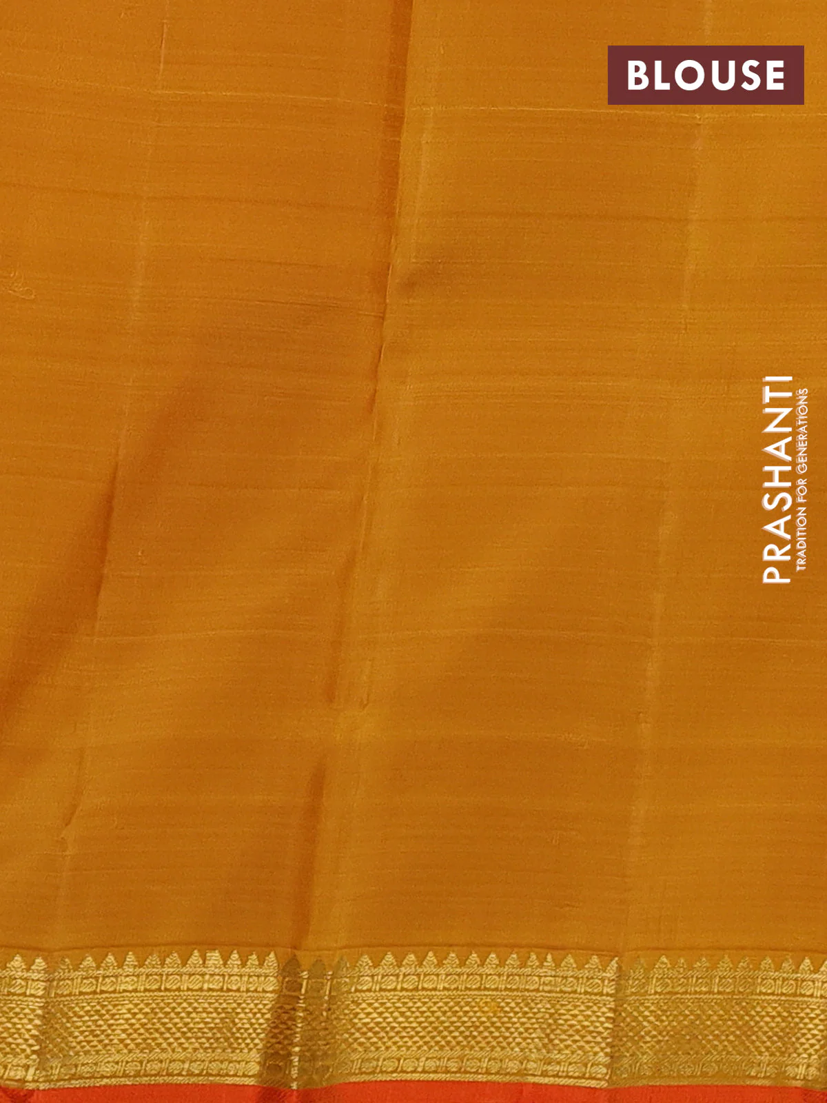 Pure kanchipuram silk saree mustard yellow and orange with zari woven buttas and rich zari woven border - Image 4