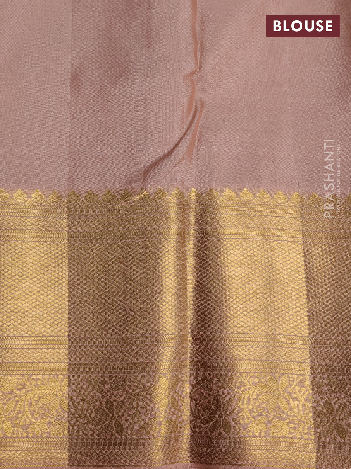 Pure kanchipuram silk saree navy blue and sandal with allover zari woven brocade weaves and long rich zari woven border - Image 4